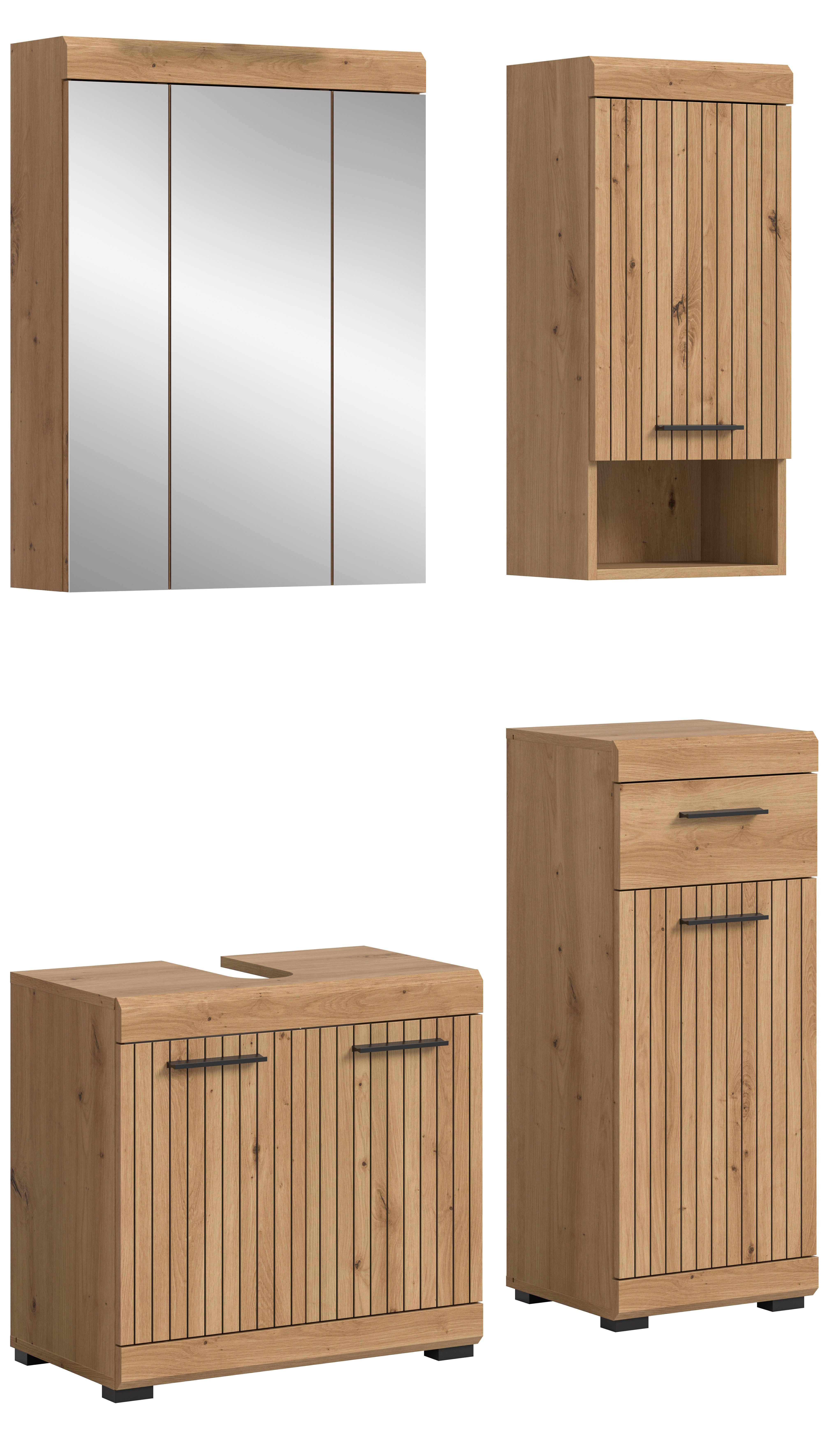 welltime Badmöbel-Set SIENA, 4 teilig, bestehend aus:, (Set, 4-St., TOPSELLER), Waschbeckenunterschrank, Spiegelschrank, Unterschrank, Hängeschrank