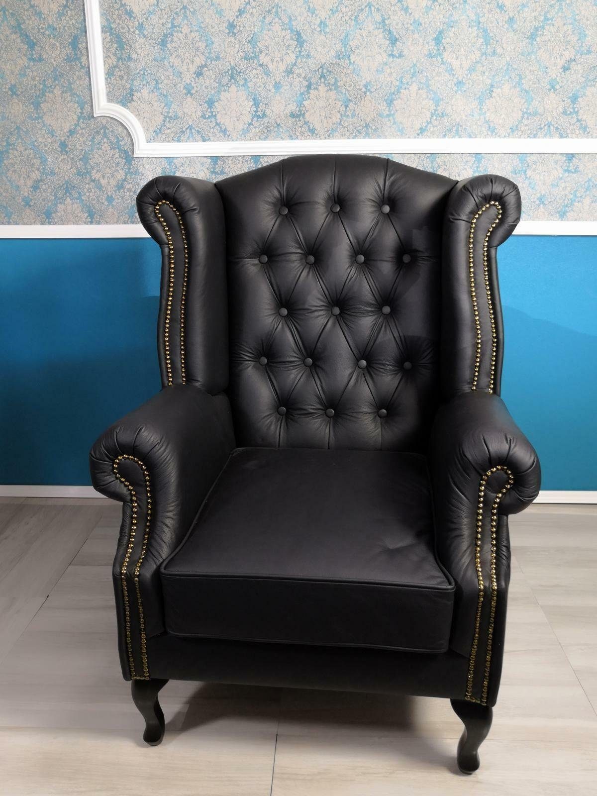 Ohrensessel Echtes Leder Chesterfield Ohrensessel 100% Leder Sofort