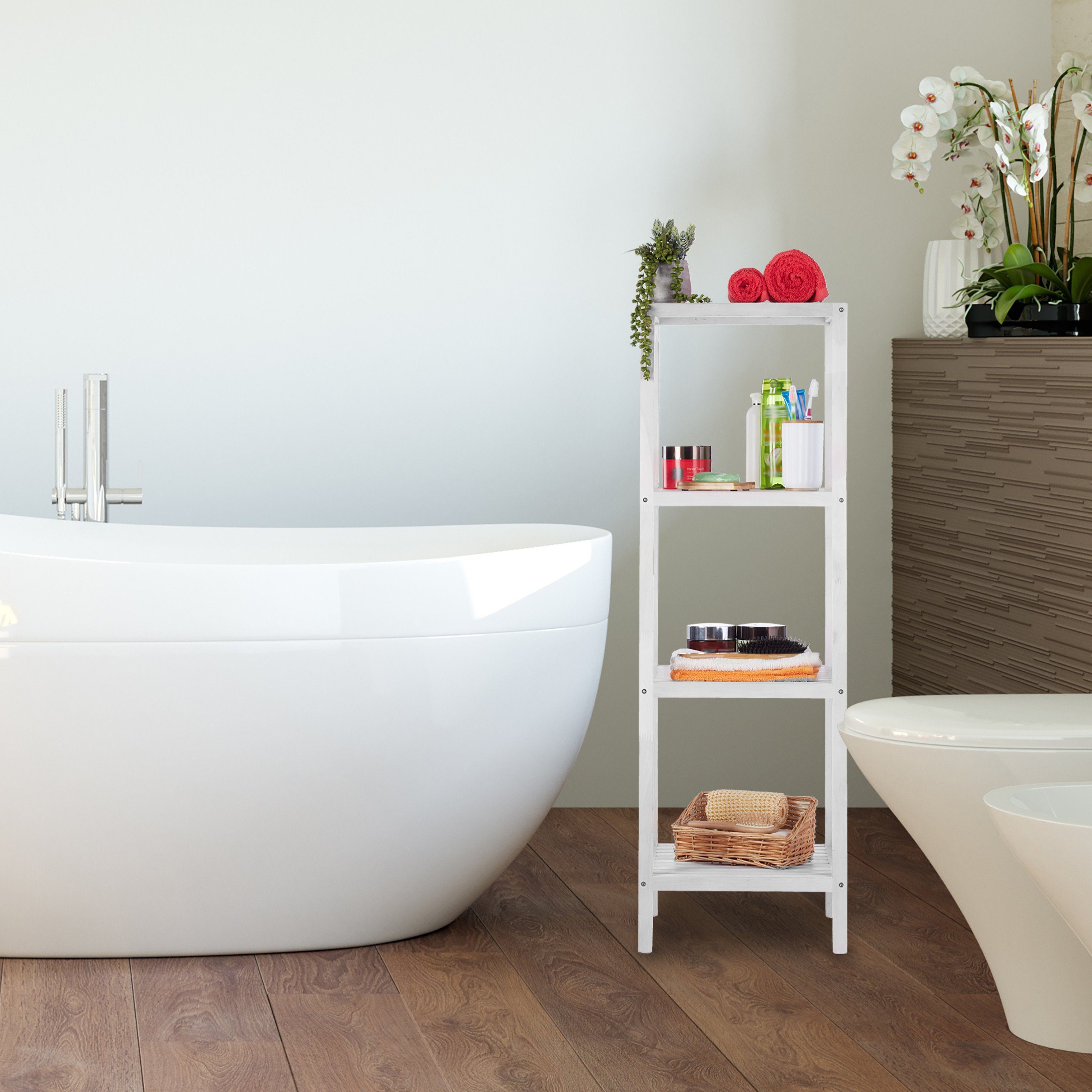 relaxdays Badregal Walnuss weiß, 4 günstig online kaufen