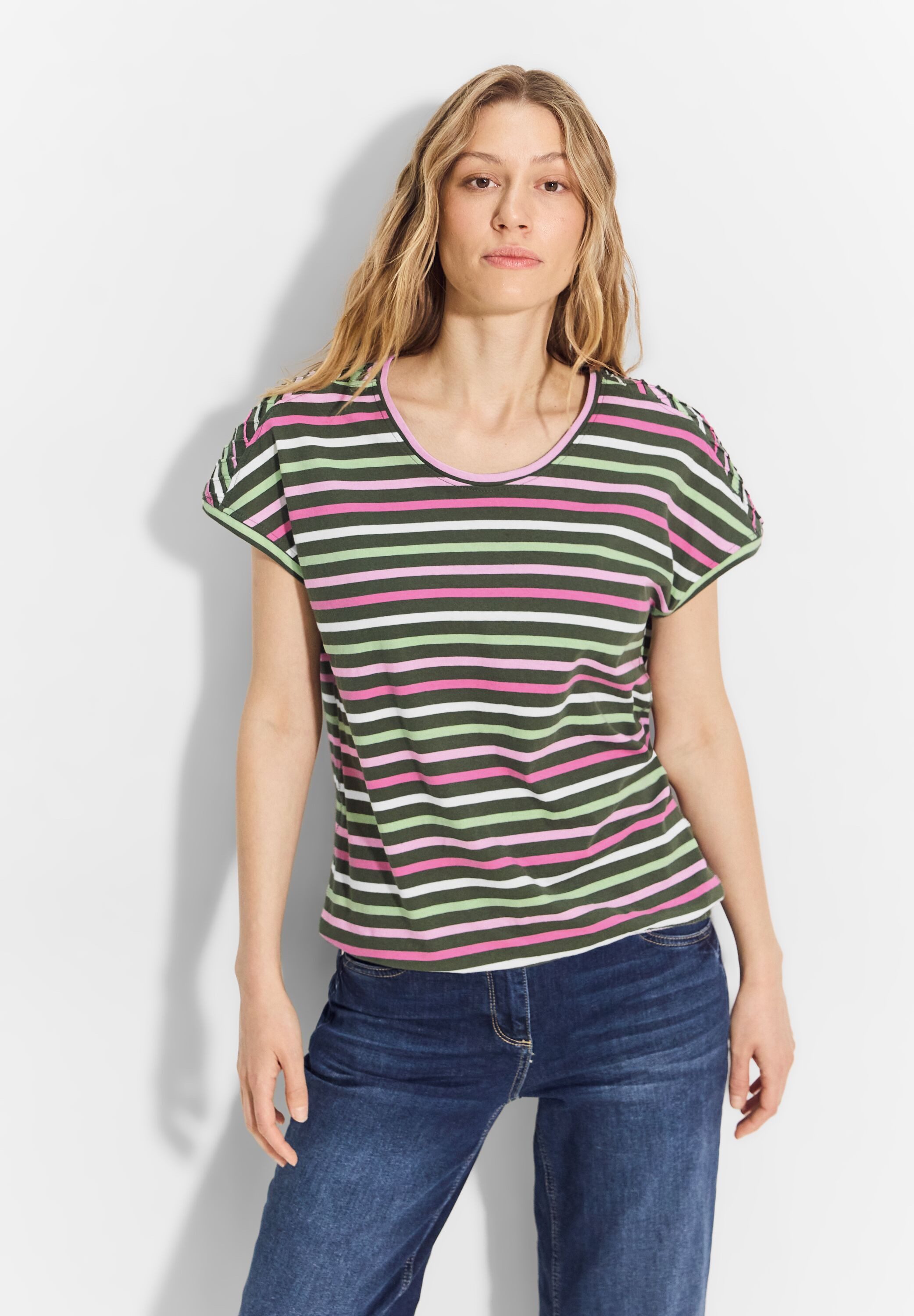 CECIL Rundhalsshirt mit Gummizug im Bund