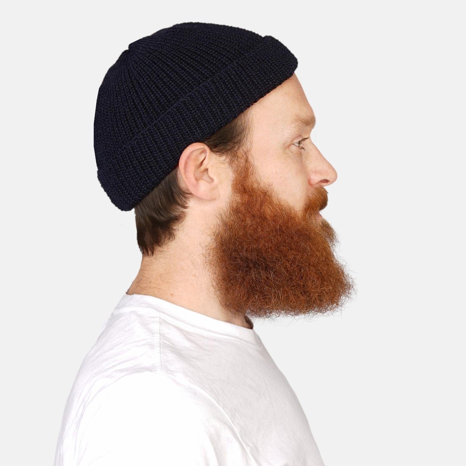 HANSEHELD Strickmütze Seebär Dockermütze Seemannsmütze kurz flach GOTS - Made in Germany