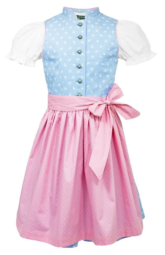 Maddox Dirndl "Almtal" 3-teilig mit - Rosa Hellblau Dirndl Stehkragen Kinder Bluse, mit