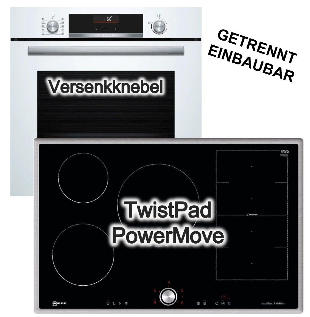 BOSCH Backofen-Set Backofen weiss Air Fry + Neff Flex-Induktionskochfeld 80cm TwistPad®, mit Nein