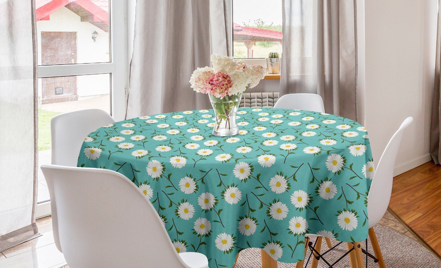 Tischdecke Blätter Astern Kreis Tischdecke Blühende Küche und Dekoration, Esszimmer für Abakuhaus Blumen Abdeckung