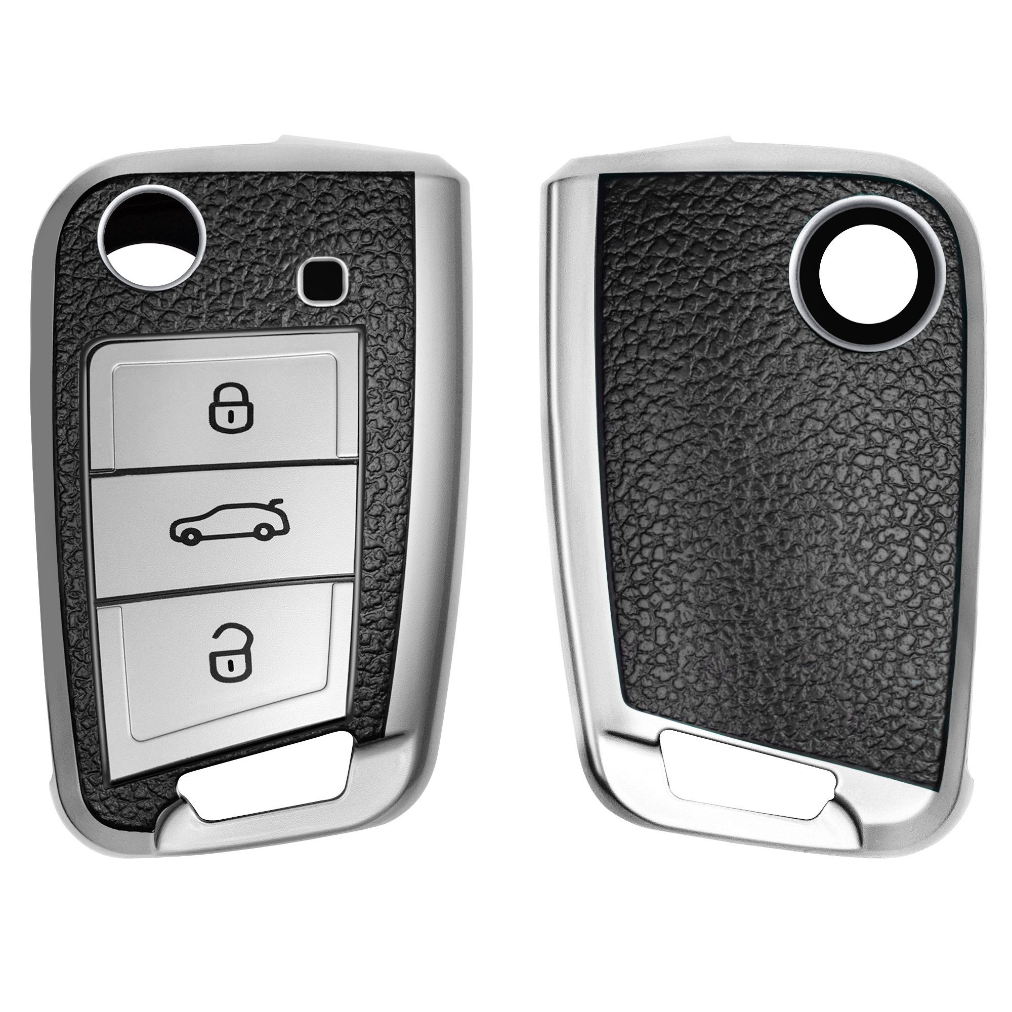 kwmobile Schlüsseltasche Autoschlüssel Hülle für VW Golf 7 MK7, TPU Schutzhülle Schlüsselhülle Cover Silber