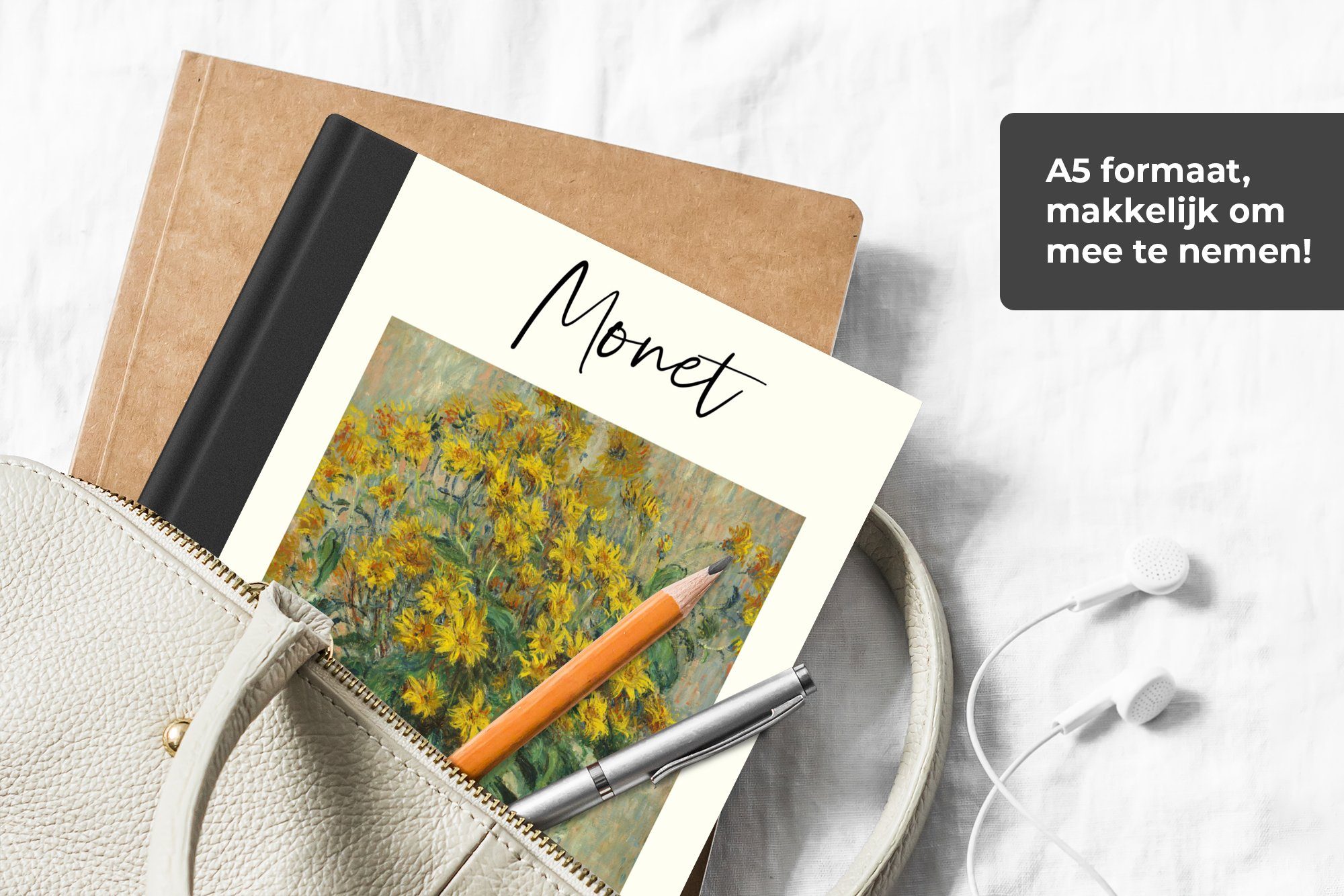 Monet Haushaltsbuch Journal, Gemälde MuchoWow Tagebuch, - Seiten, Topinamburblüten, Notizheft, A5, 98 - Notizbuch Merkzettel,