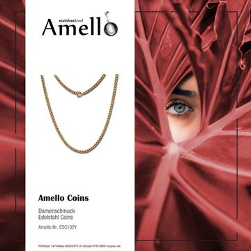 Amello Edelstahlkette Amello Damen Coin Kette vergoldet, Coin Ketten ca. 80cm, Edelstahl (Stainless Steel), vergoldet (Gelbgold