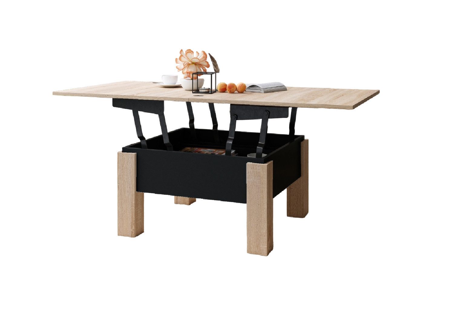 designimpex Couchtisch Design Oslo Tisch höhenverstellbar aufklappbar Esstisch