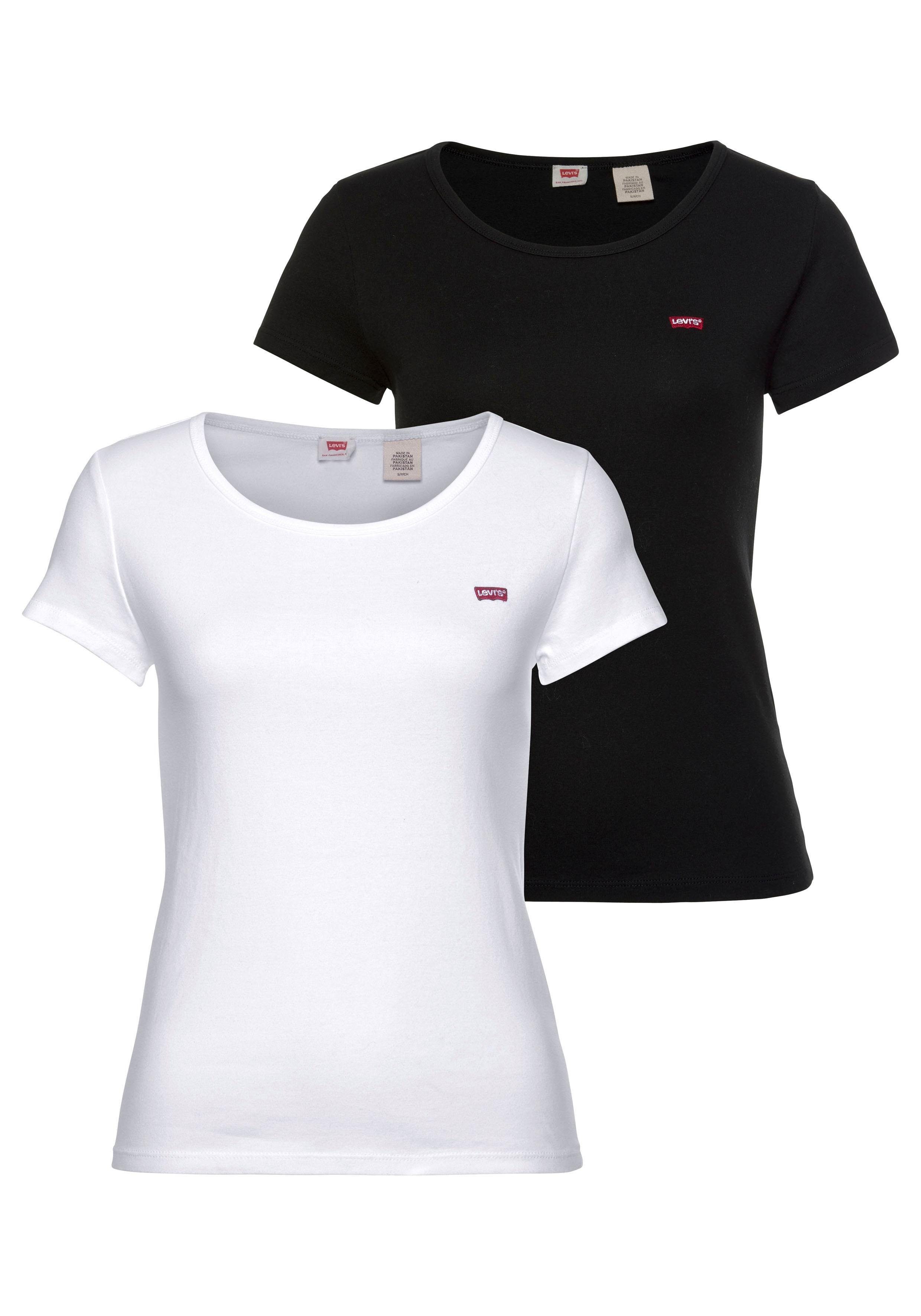 Levi's® T-Shirt Mini-Logo (2-tlg., 2er-Pack) mit kleiner Markenlogo-Stickerei auf der Brust weiß, schwarz