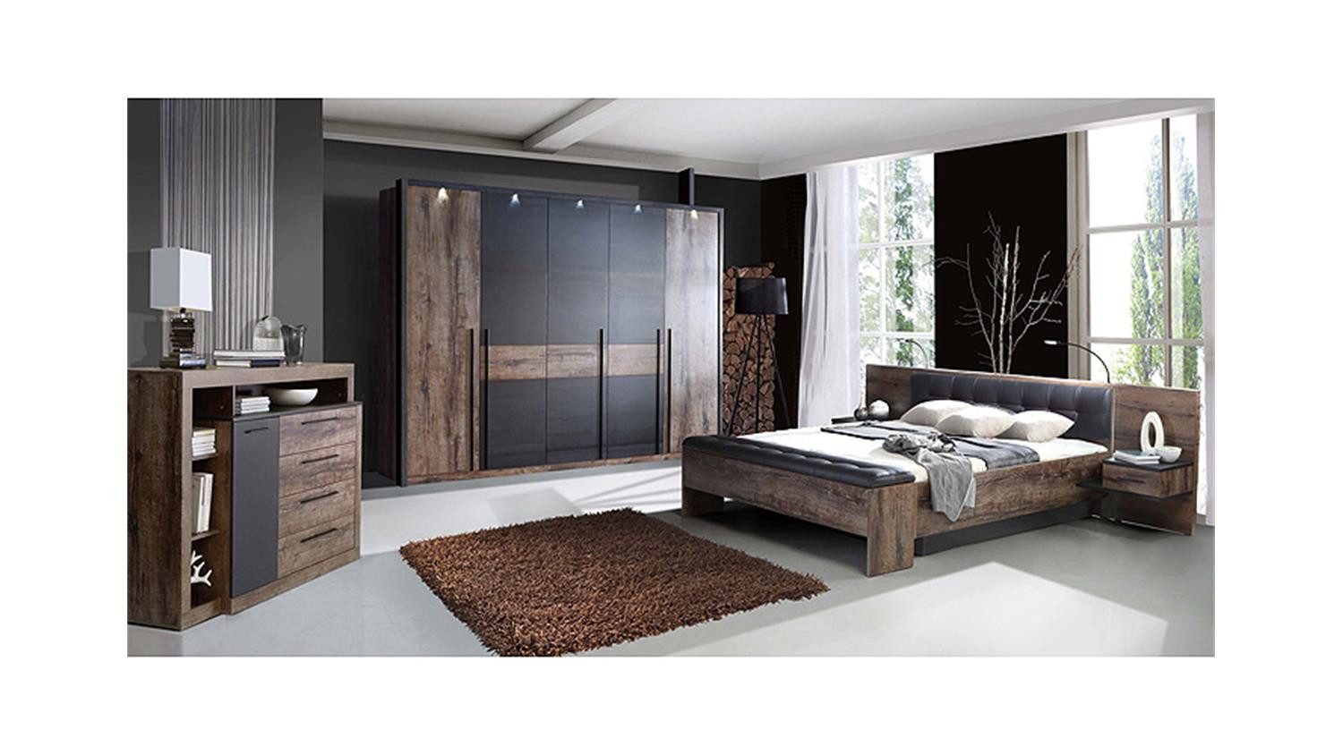 FORTE Kleiderschrank Kleiderschrank Bellevue Schlammeiche Schwarzeiche inkl. LED