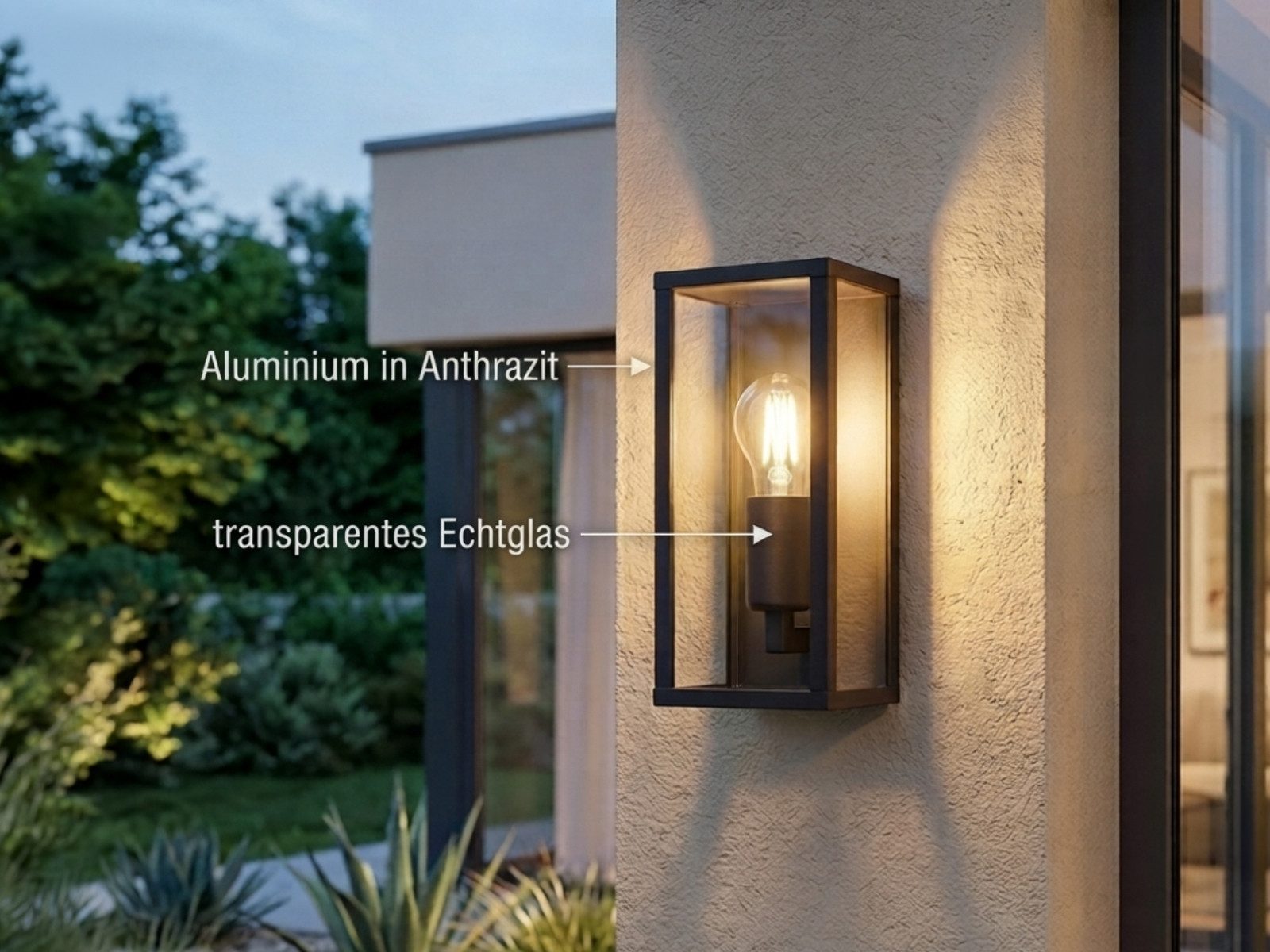TRIO Leuchten LED Außen-Wandleuchte Aluminium Anthrazit mit Glas, Höhe 26cm, LED wechselbar, warmweiß, Wand Außenleuchte, Fassadenbeleuchtung Hauswand Haustür inkl. E27 LED