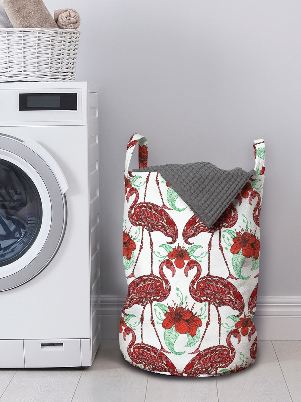 Abakuhaus Wäschesäckchen Wäschekorb mit Griffen Kordelzugverschluss für Birds Waschsalons, floral Flamingo