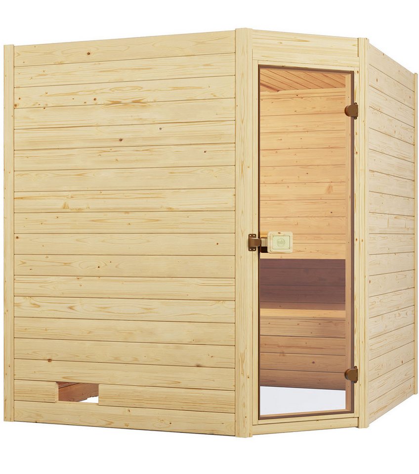 Thumbnail - weka Sauna Massivholzsauna VALIDA Eck 2, BxTxH: 189 x 189 x 203,5 cm, 38 mm, Blockbohlen, Eckeinstieg, moderne Ganzglast...