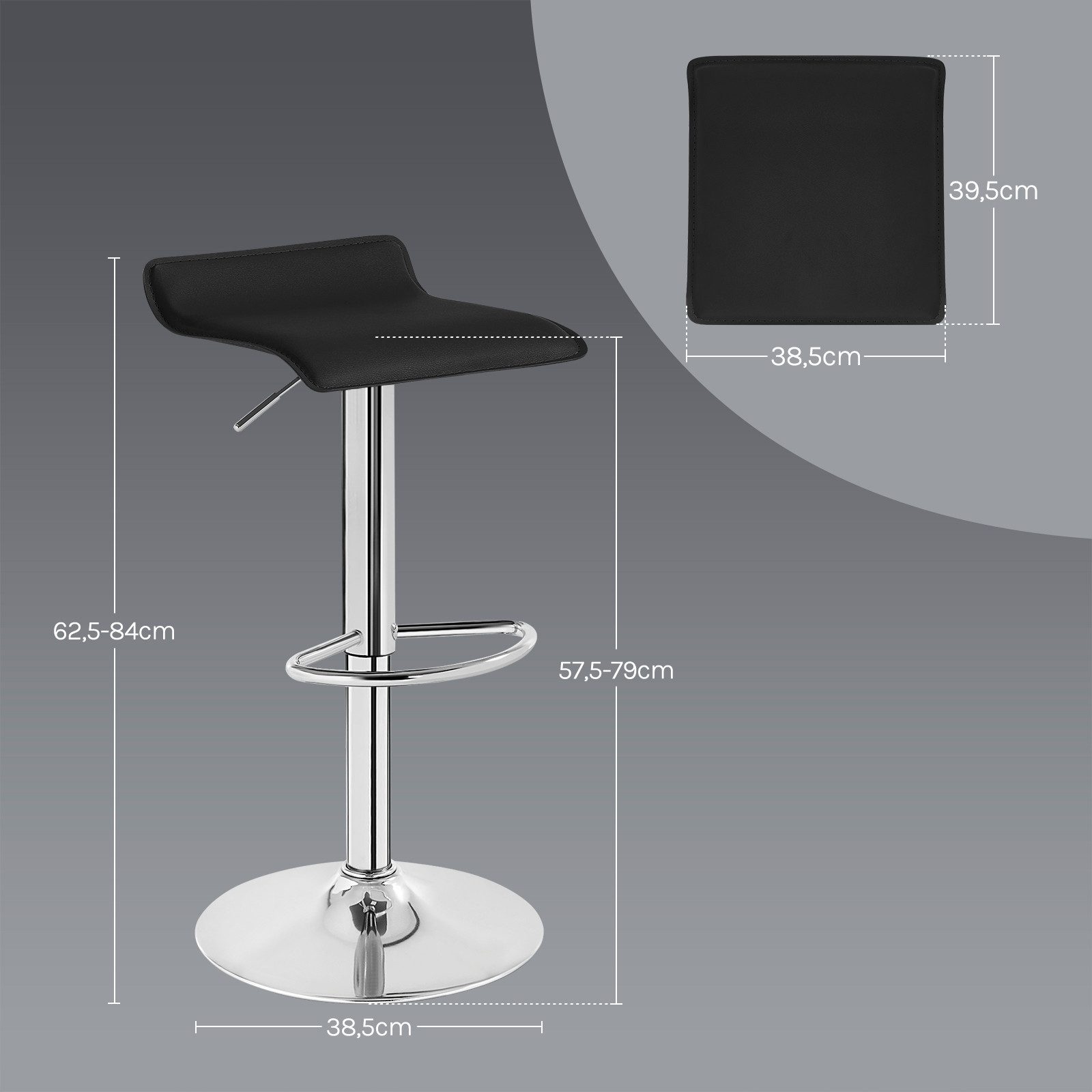 Woltu Barhocker (2 St), stufenlose Höhenverstellung, verchromter Stahl