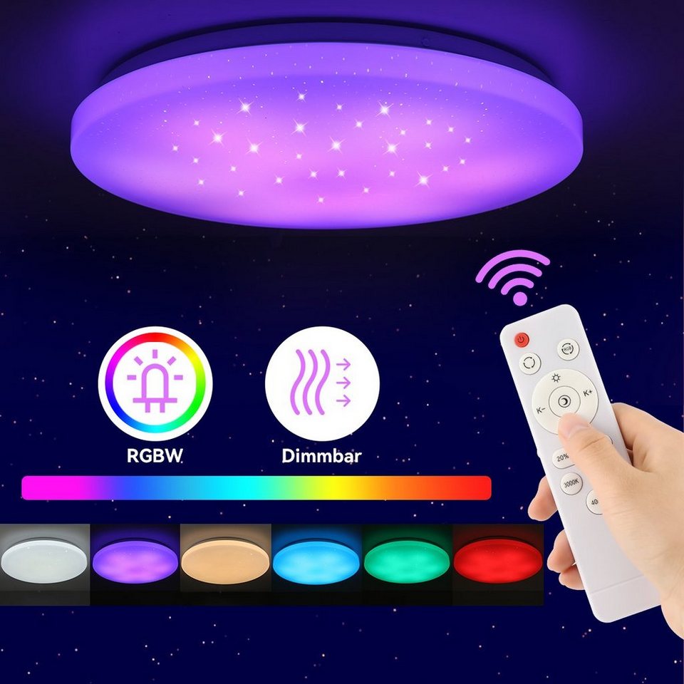 iscooter Deckenleuchte Deckenlampe RGB LED Deckenleuchte 36W Sternenhimmel  Schlafzimmerlampe, LED fest integriert, RGB, Farbwechsel (3000~6500K), Dimmbar  mit Fernbedienung, Ø40cm Rund Deckenbeleuchtung Sternendekor