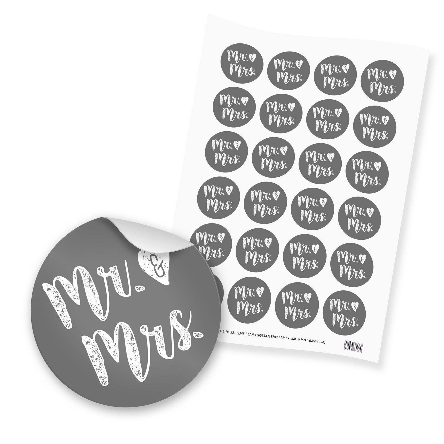 itenga Aufkleber itenga 24x Sticker Aufkleber Mr. & Mrs. (Motiv124) für Hochzeit dunkel
