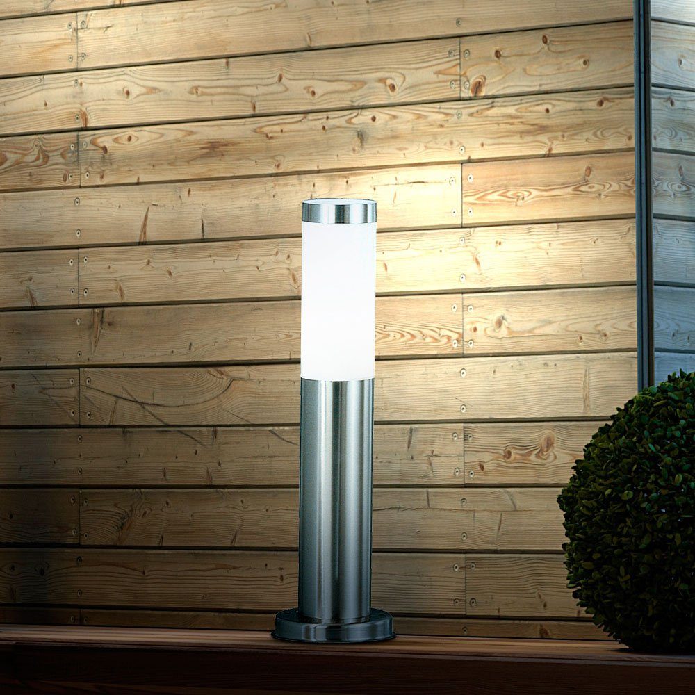 Leuchtmittel Außenstehlampe Wegeleuchte LED Außen-Stehlampe, Warmweiß, inklusive, Außenlampe LED Edelstahl Gartenlampe silber etc-shop