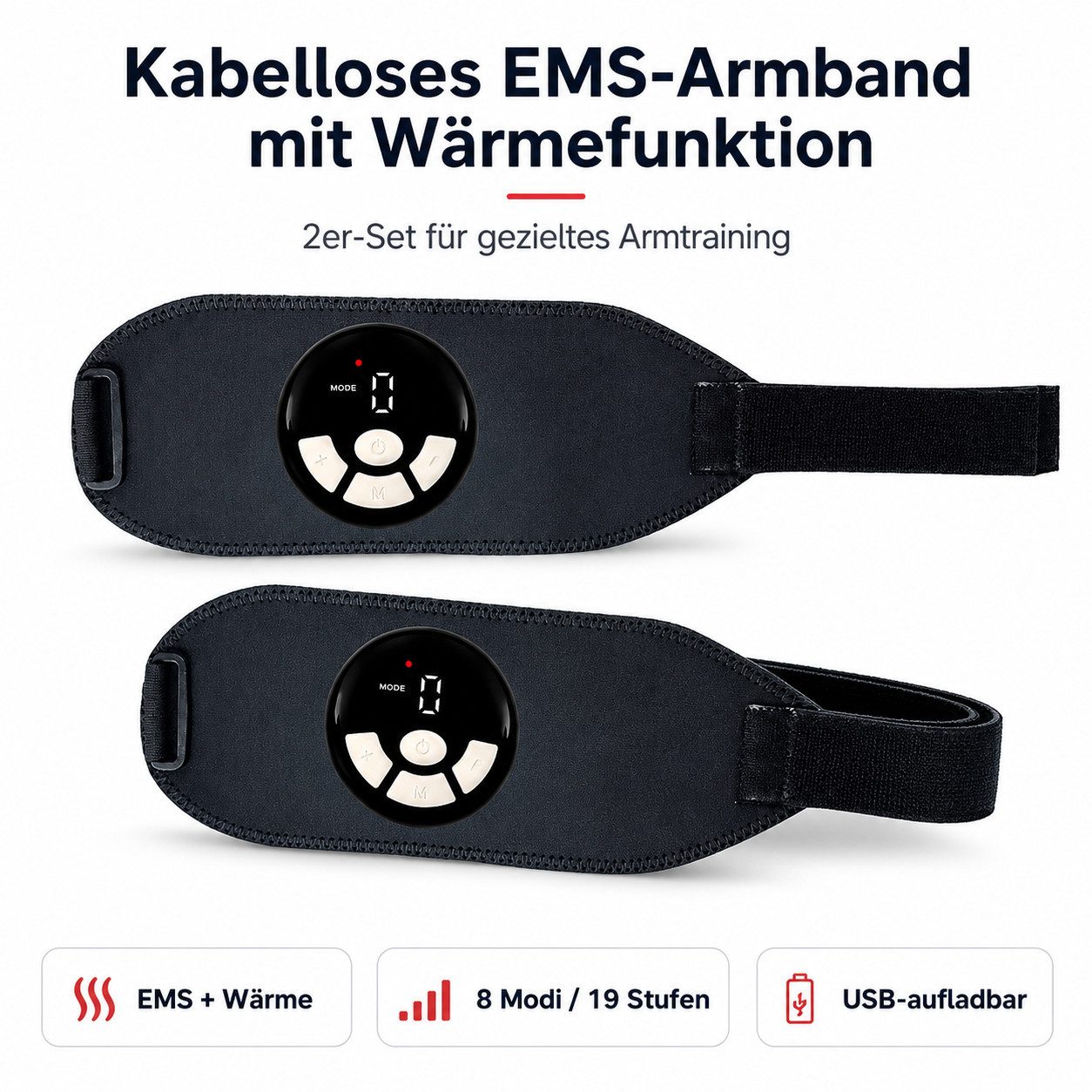Tekoo EMS-Arm-Trainer mit 3 Wärmestufen, EMS Armtrainer mit Wärmefunktion, (2er-Set), EMS mit 3-Stufen Wärmefunktion, Nutzung ohne Gel-Pads möglich