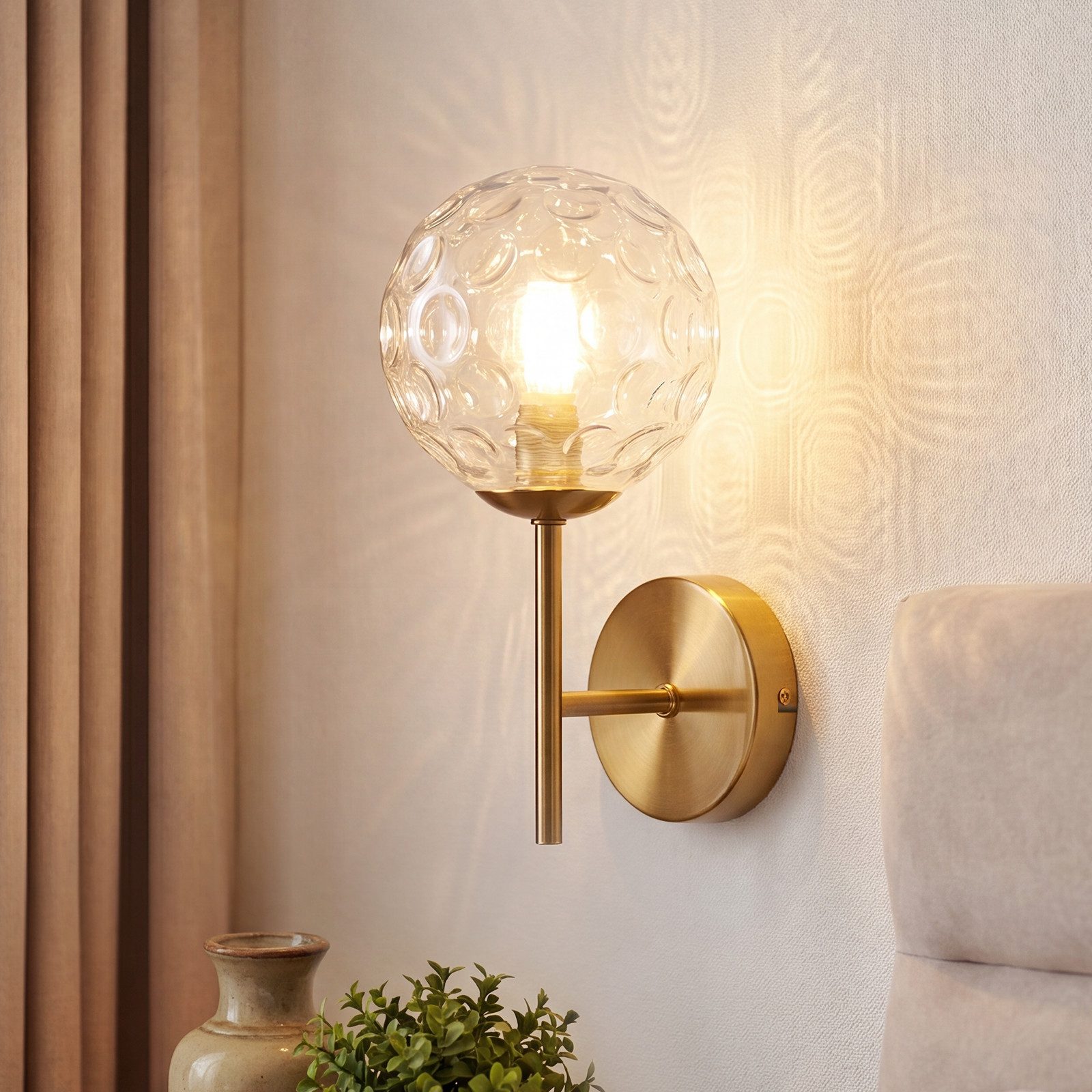 Nettlife Wandleuchte Gold Glaskugel 24cm G9 Vintage Wandbeleuchtung aus Metall, ohne Leuchtmittel, für Wohnzimmer Flur Schlafzimmer Dekorative Wandlampe