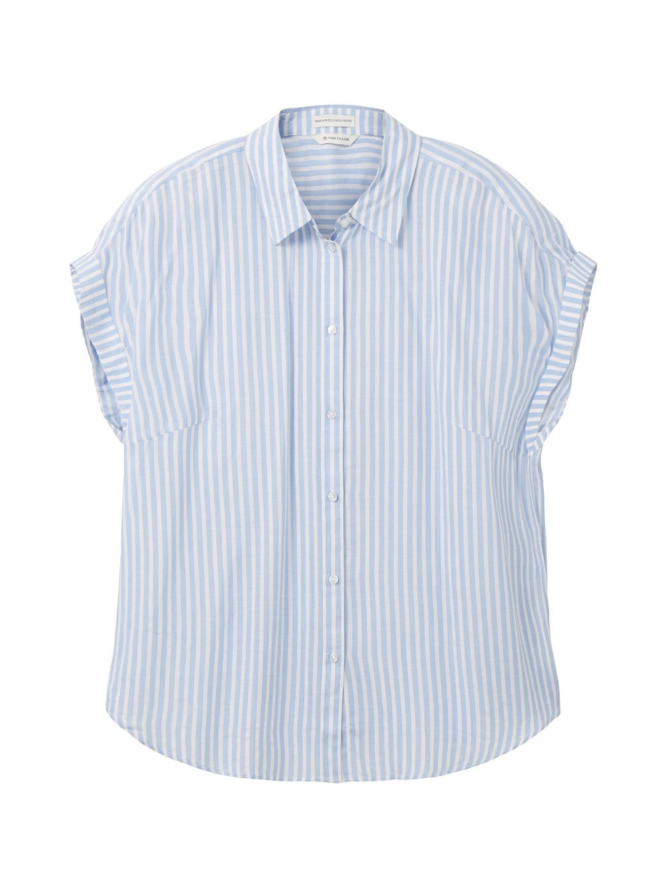 Übergröße 5364 in TAILOR Gestreifte Blau Shirt Kurzarm Blusenshirt Bluse TOM