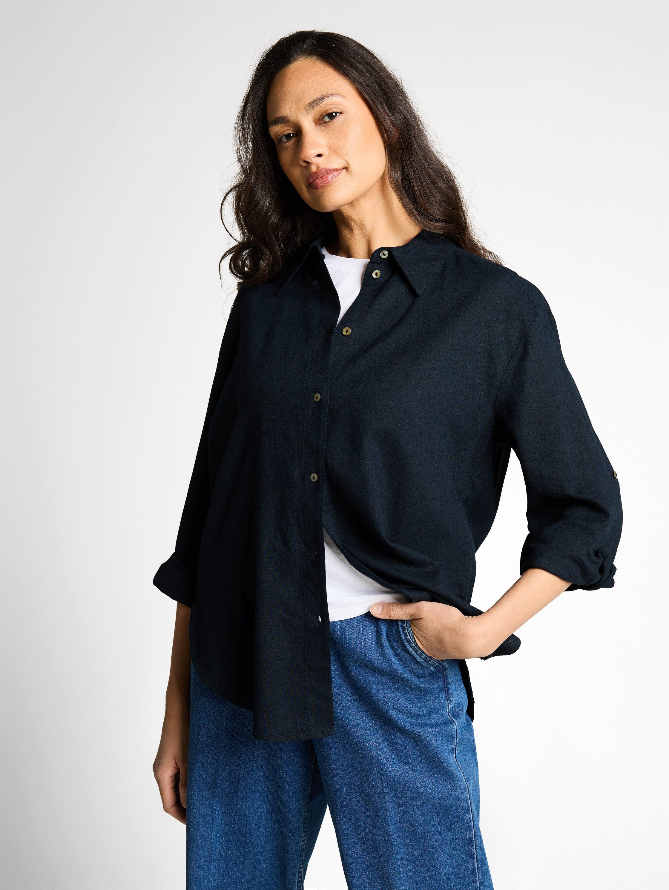 TOM TAILOR Hemdbluse Loose mit Turn-Up Ärmeln