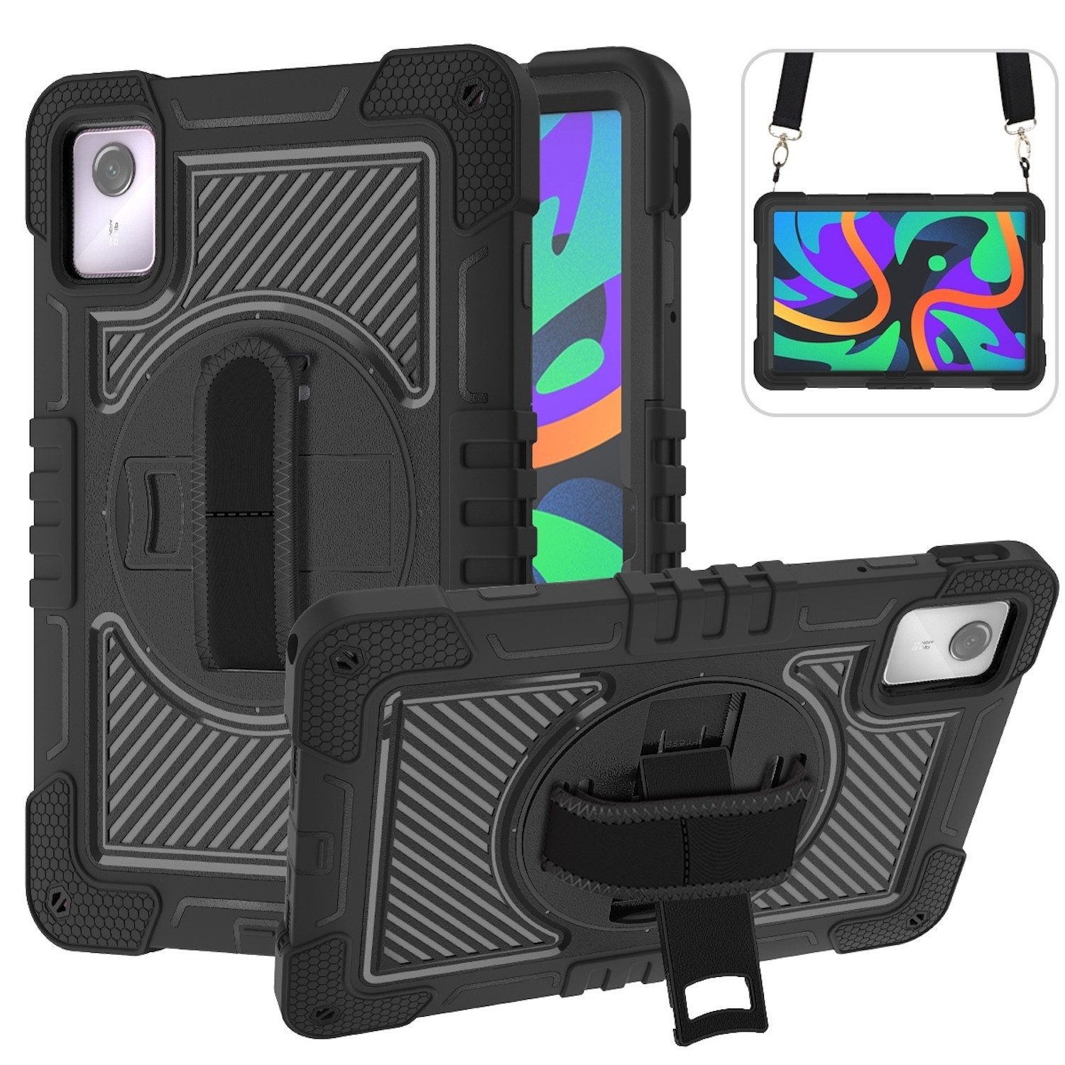 Wigento Tablet-Hülle Für Lenovo Tab M11 Hybrid 360 Grad Halte-Schlaufe Tasche Hülle Schwarz, Hybrid Schutzhülle Smart Case Cover mit Halteschlaufe