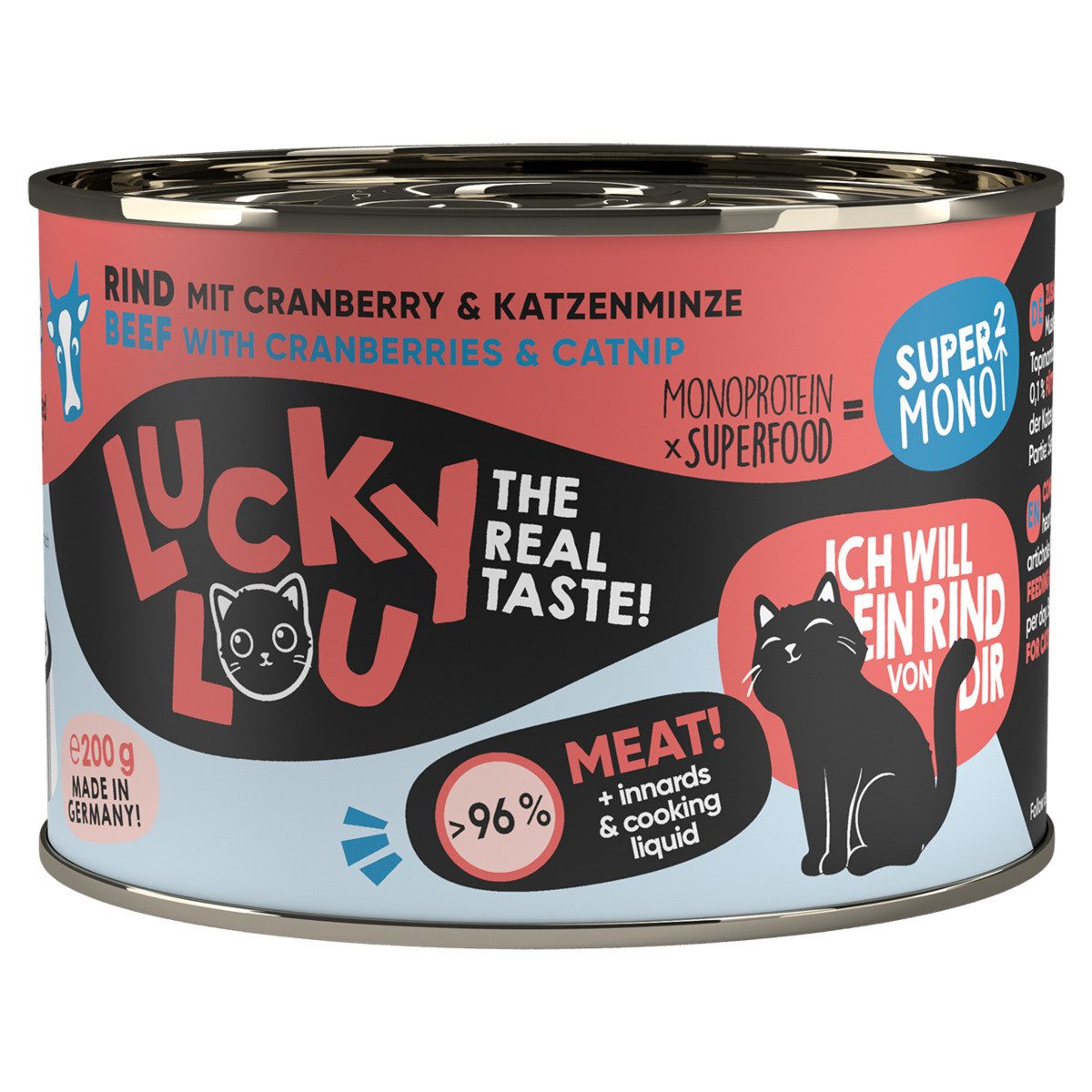 Lucky Lou SuperMono Rind 200 g, Nassfutter für: Katze