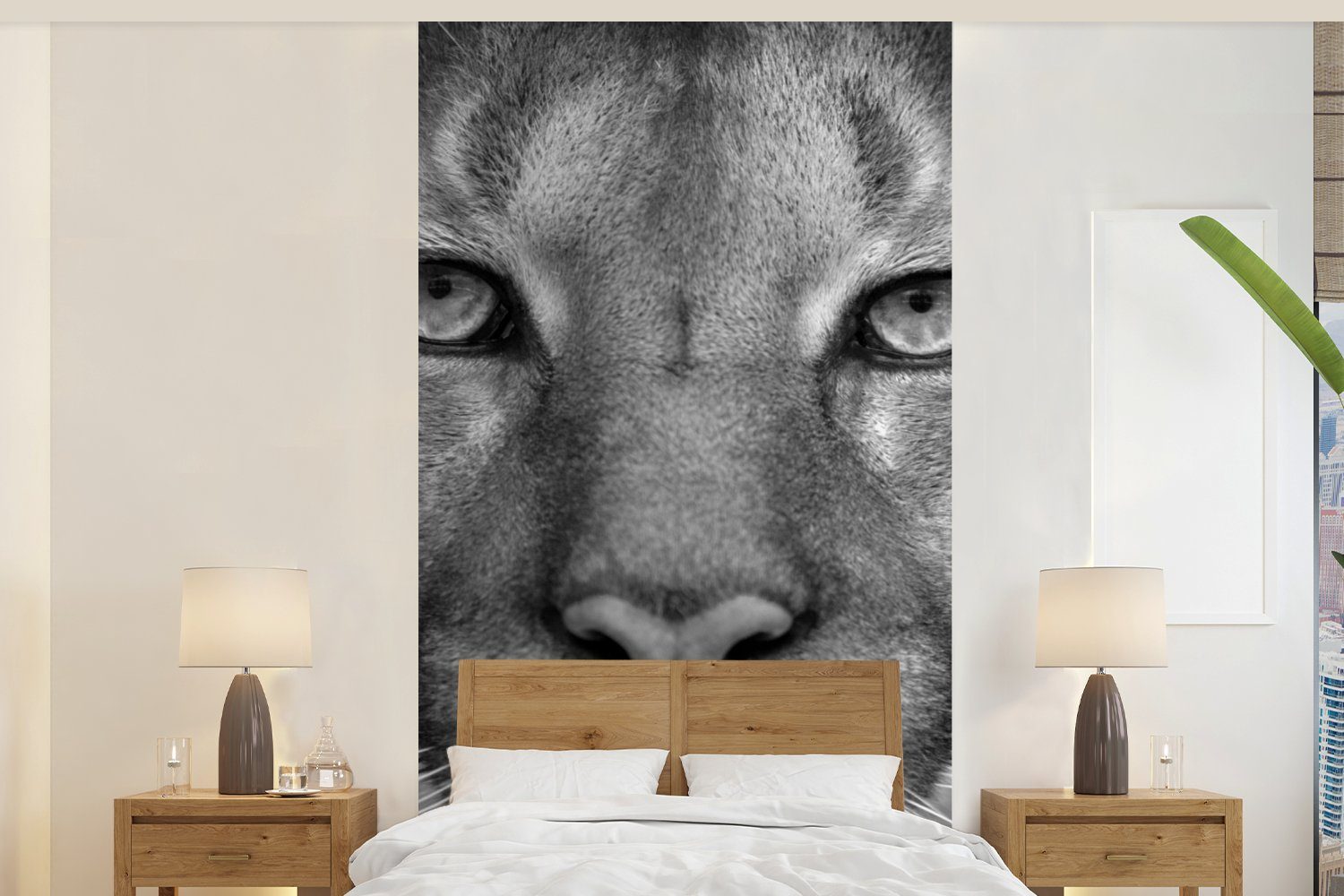 MuchoWow Fototapete Panther - Wildlife - Schwarz - Weiß, Matt, bedruckt, (2 St), Vliestapete für Wohnzimmer Schlafzimmer Küche, Fototapete