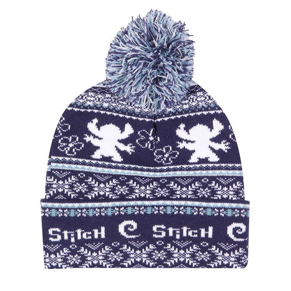 Lilo & Stitch Beanie Fair Isle Beanie Disney Bommelmütze Strickmütze Wintermütze