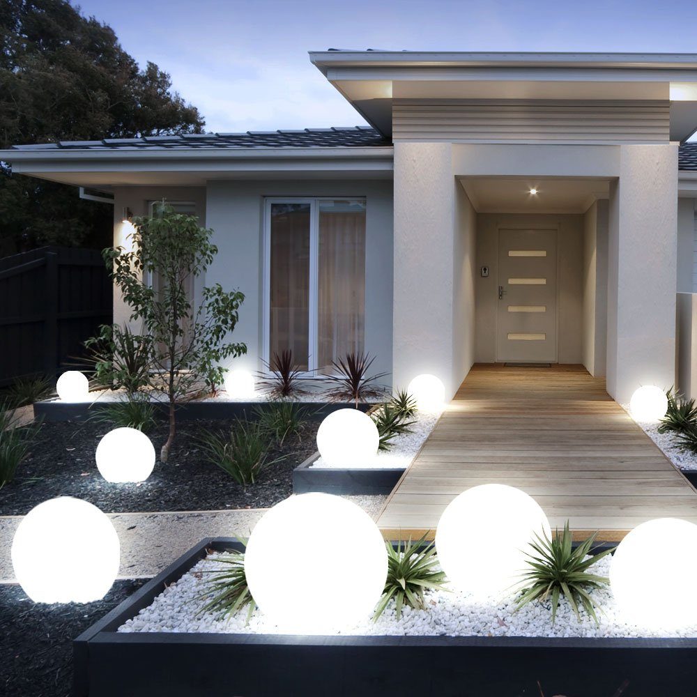 Außenlampe Balkonlampe weiß Börse 3er Set LED Erdspieß Gartenleuchte, Gartendeko verbaut, Solarkugel LED-Leuchtmittel Warmweiß, Expo fest LED