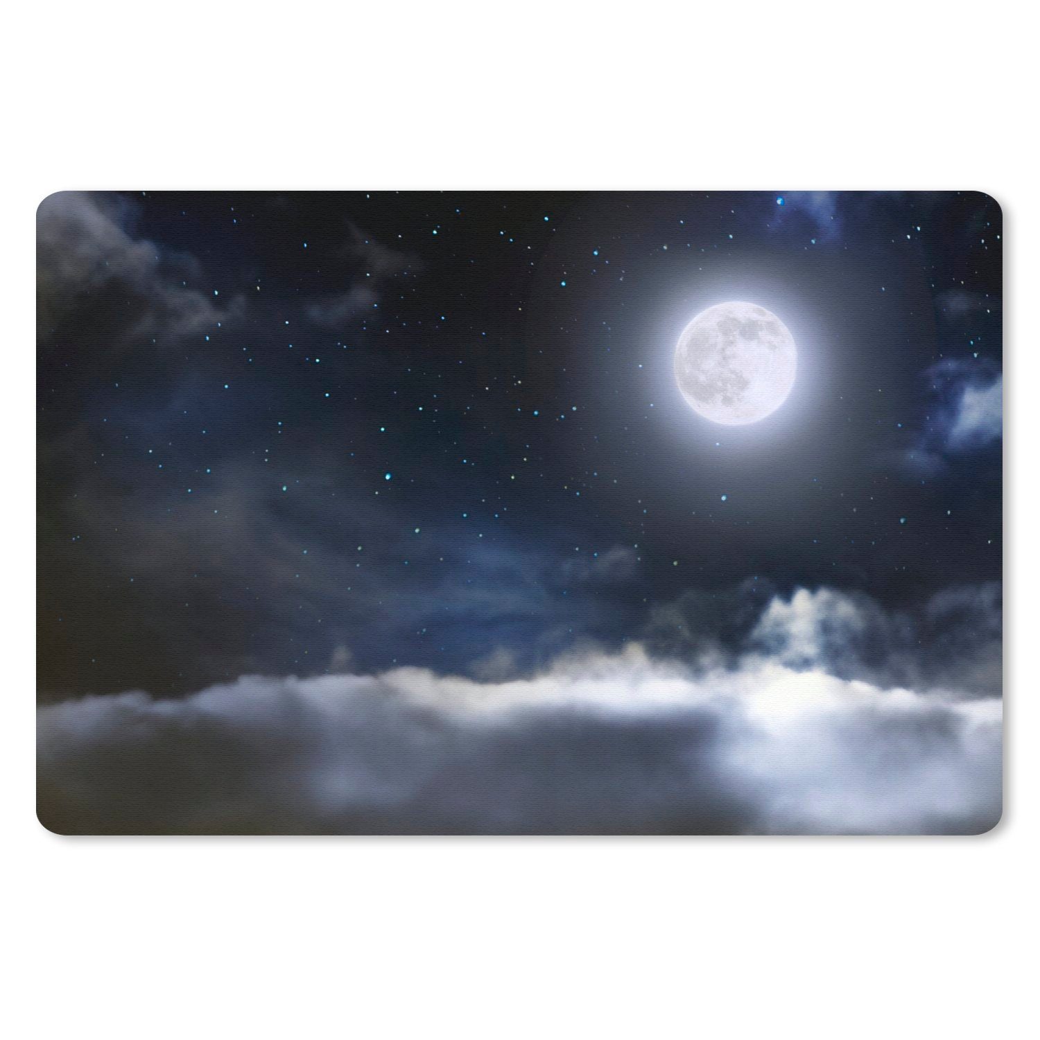 MuchoWow Mauspad Mond - Sterne - Wolken (1-St), Mouse pad Klein, Gaming Deko, PC Zubehör, 27x18 cm