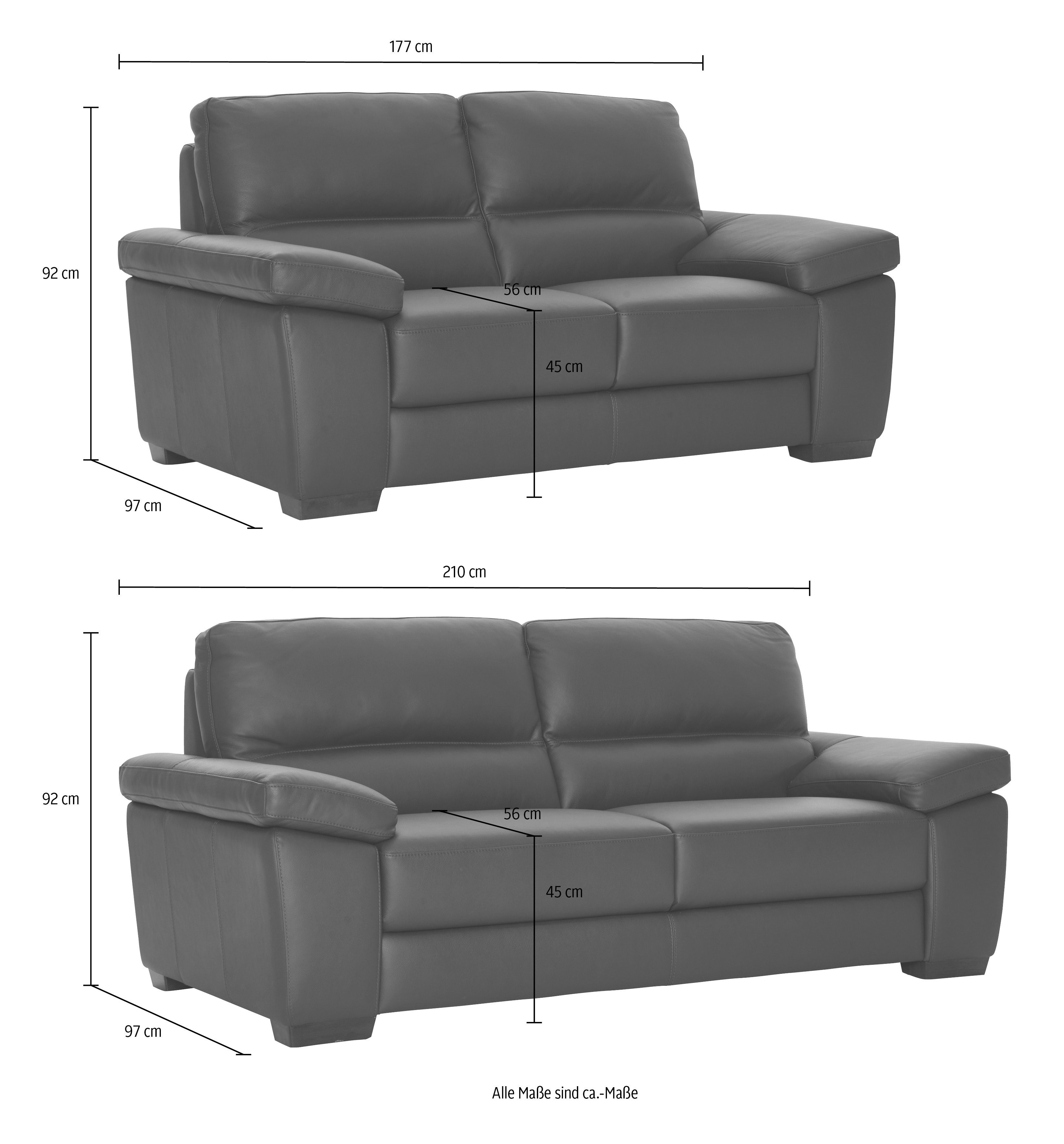 CALIA ITALIA Polstergarnitur Gaia, (Set, 2-Sitzer mit und 2-tlg), ash Luxus-Microfaser 3-Sitzer, aus Garnitur bestehend