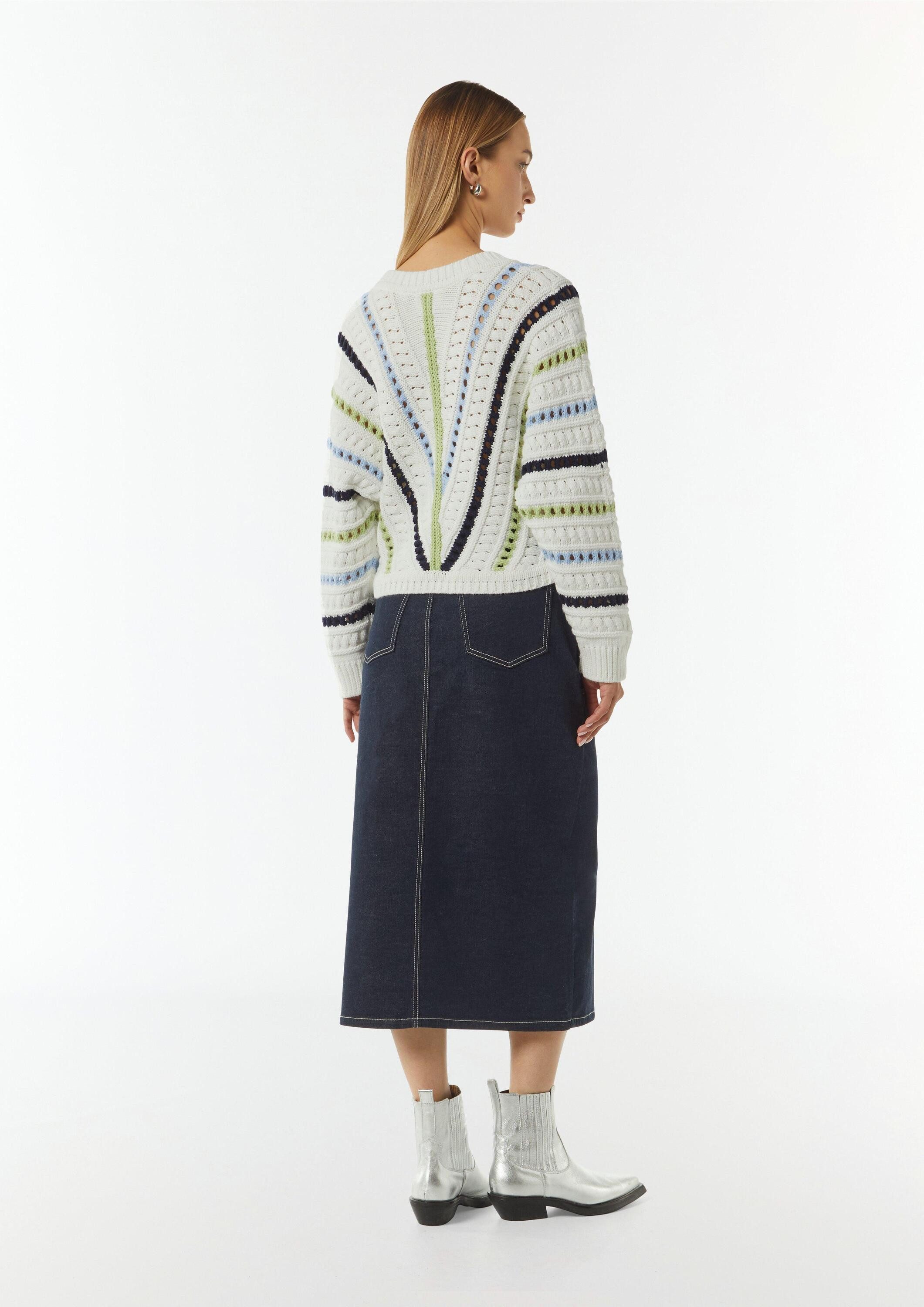 comma Longpullover Strickpullover Cropped-Strickpullover mit Ajourmuster