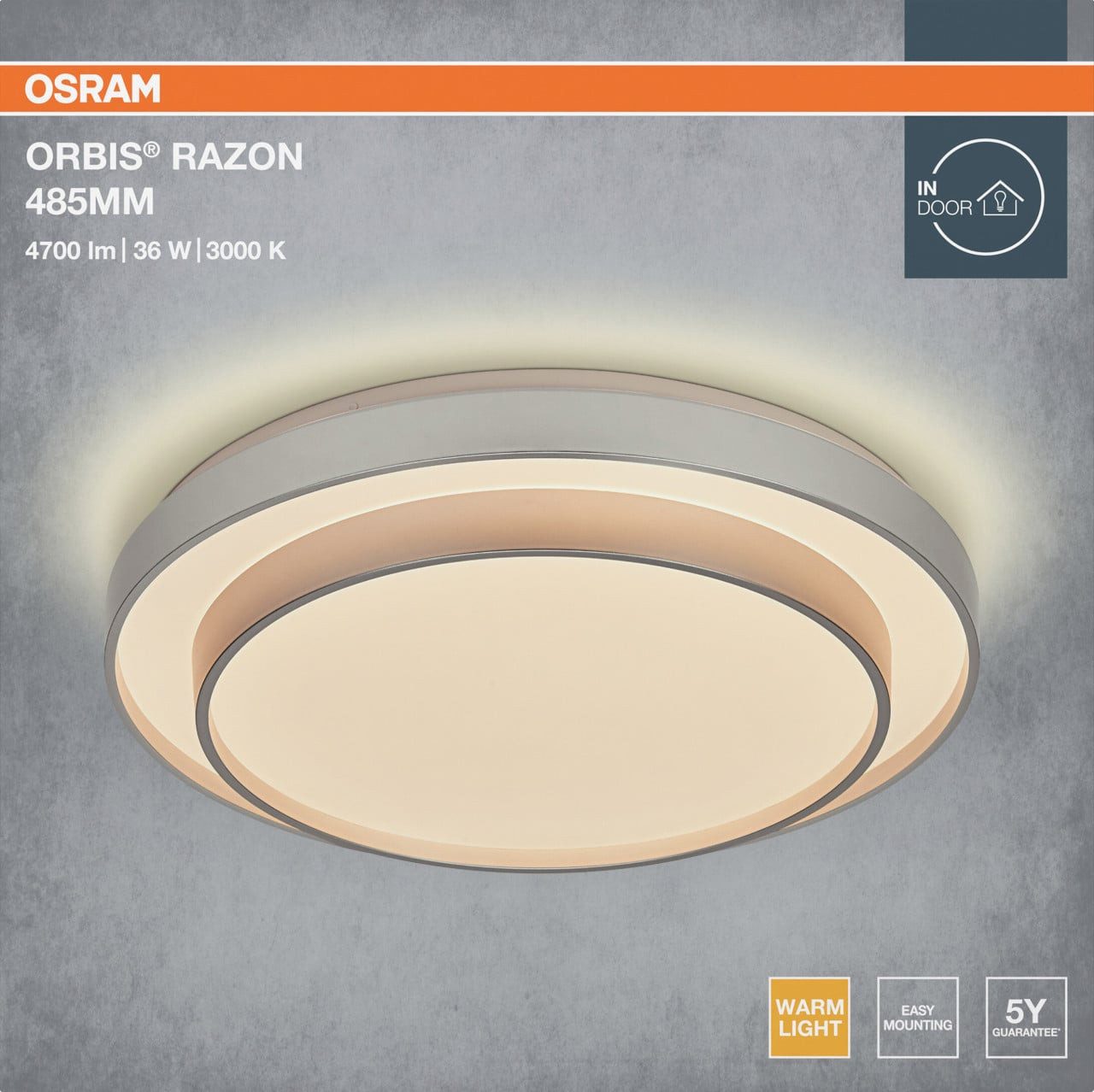 Osram Deckenleuchte Osram LED-Deckenleuchte Orbis Razon Ø 48,5 cm 36 W, Inkl. Leuchtmittel, Nicht dimmbar ohne Bewegungsmelder