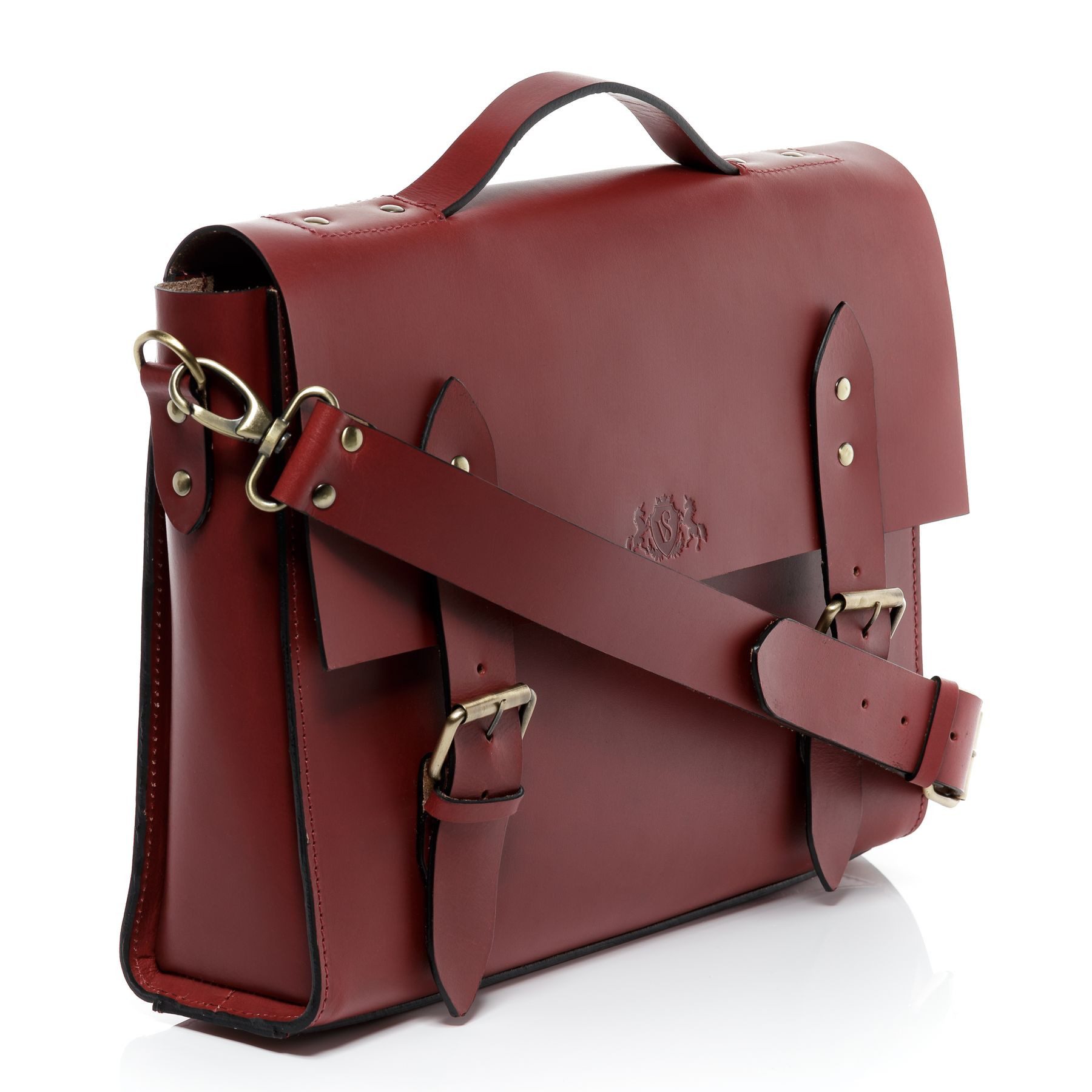 SID & VAIN Umhängetasche echt Leder Aktentasche groß 15 Zoll Laptop Fach red, Laptoptasche 15,4 Zoll, Arbeitstasche Umhängetasche Damen Herren rot