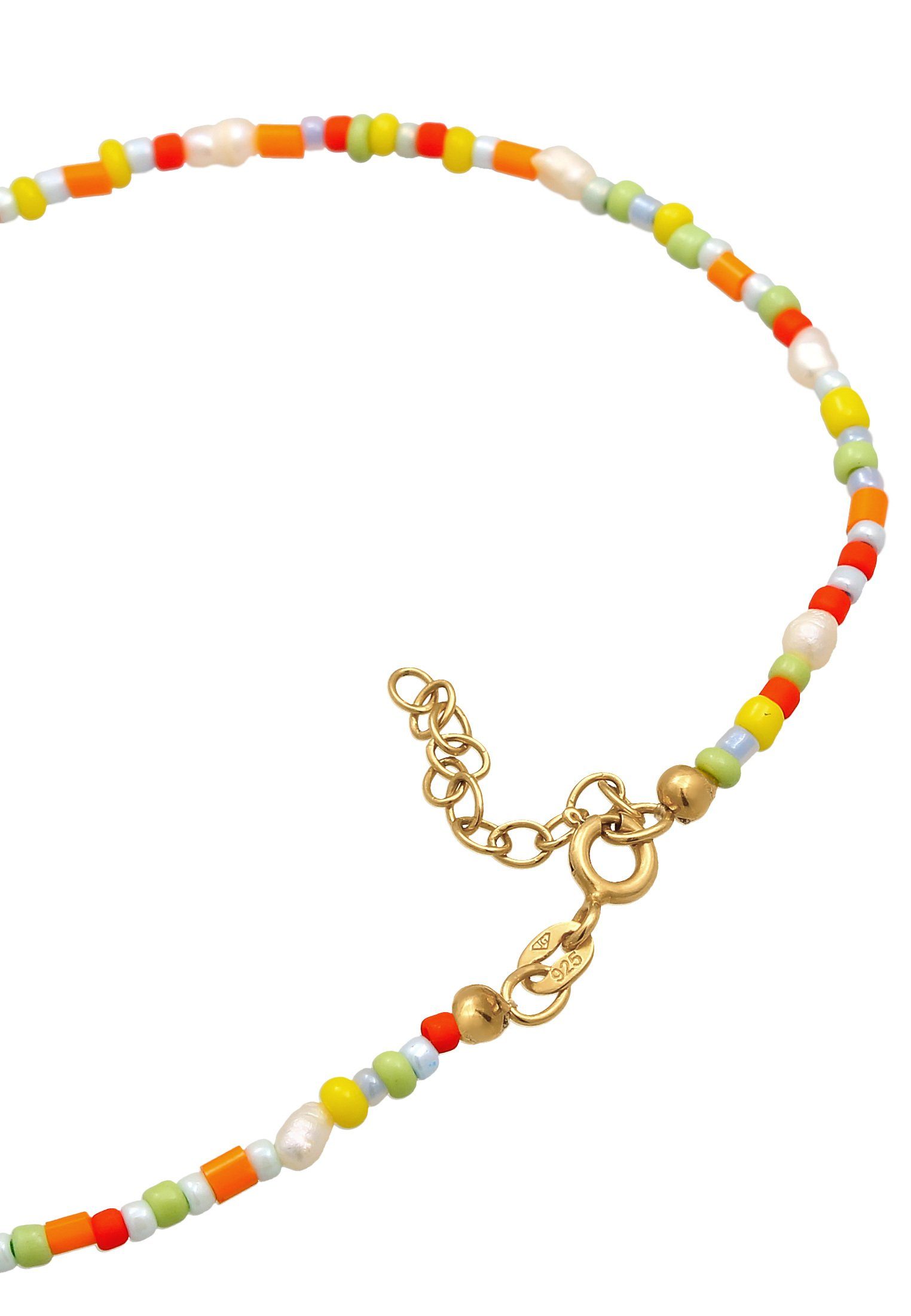 Elli Fußkette Süßwasser-Zuchtperlen Glas Beads Bunt 925 Silber