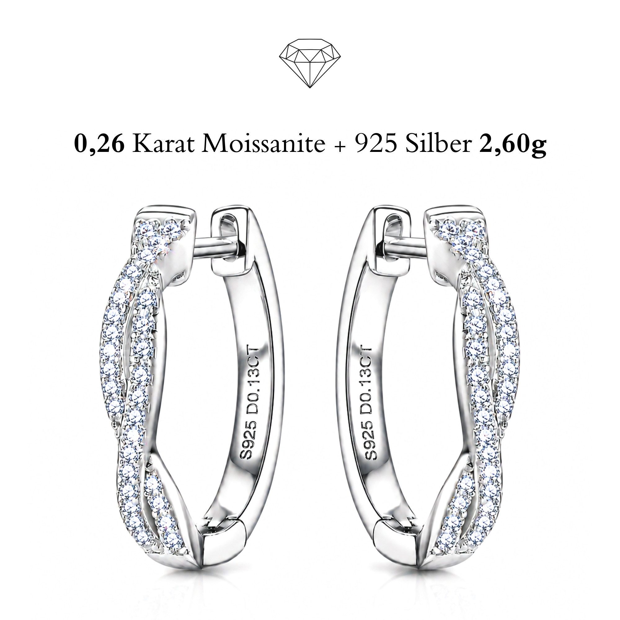 UNIQAL.de Paar Creolen Creolen Damen INFINIA – Moissanit Ohrringe aus 925 Sterling Silber (vergoldete Ausführung mit exklusiver Moissanit-Brillanz, inkl. Schmuckbox & Echtheitszertifikat), Premium-Qualität, hautverträgliche Materialien und langlebig
