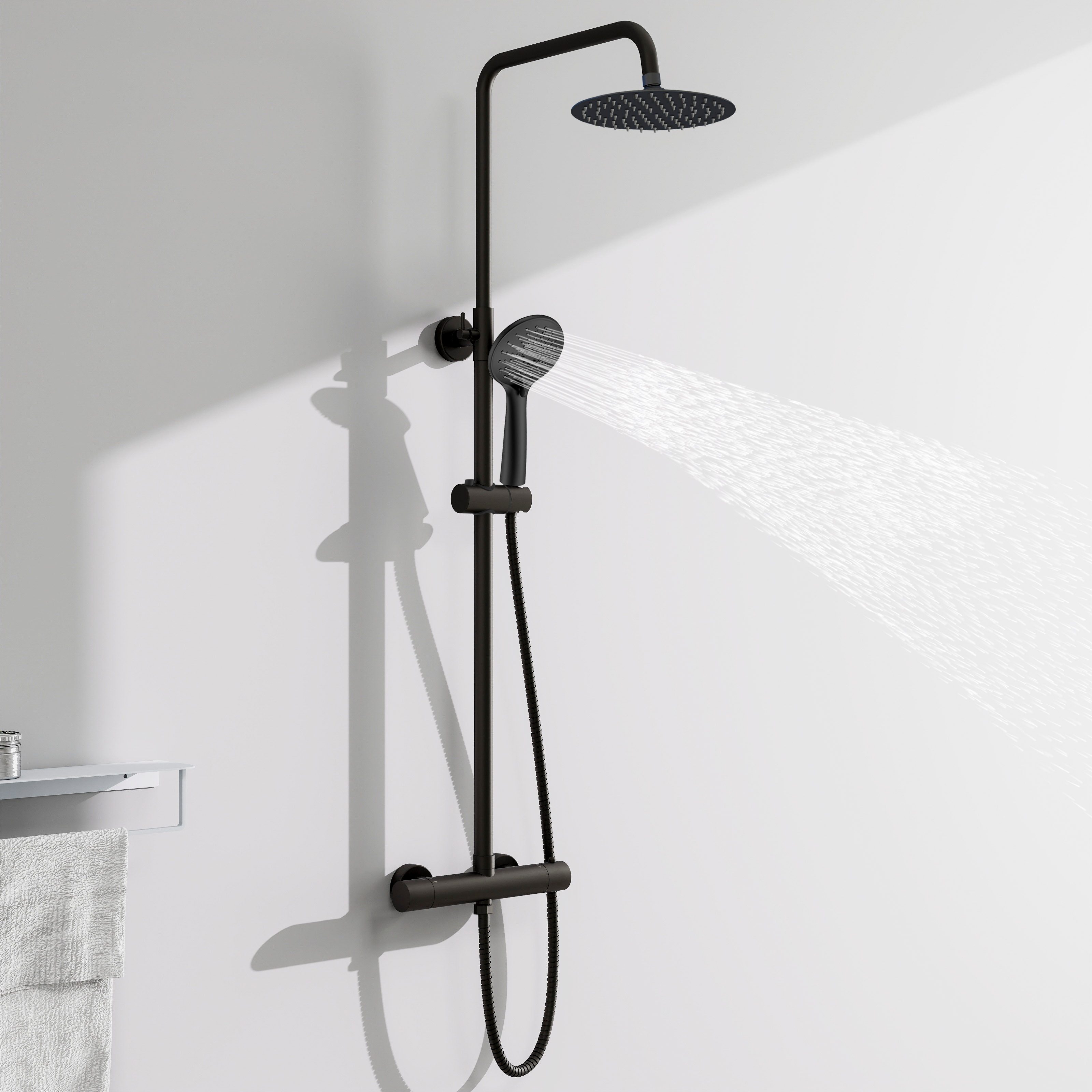 Aica Sanitär Duschsystem Rund-Regendusche Thermostat Duschset mit Handbrause, 3 Strahlart(en) – Bild 2 von 5