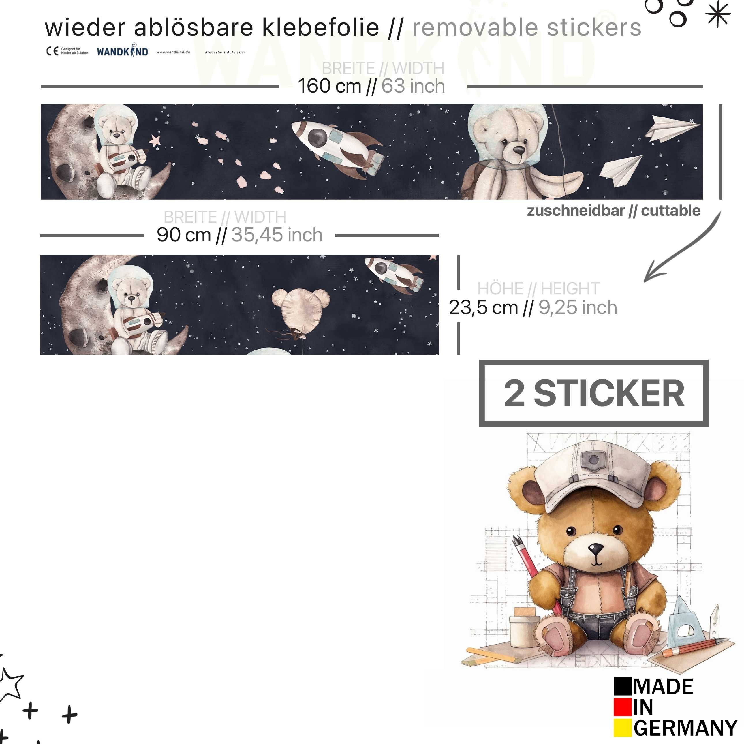 WANDKIND Wandtattoo Aufkleber für IKEA KURA Kinderbett Teddy Astronaut (Ohne Möbel) IKB501, wieder ablösbar