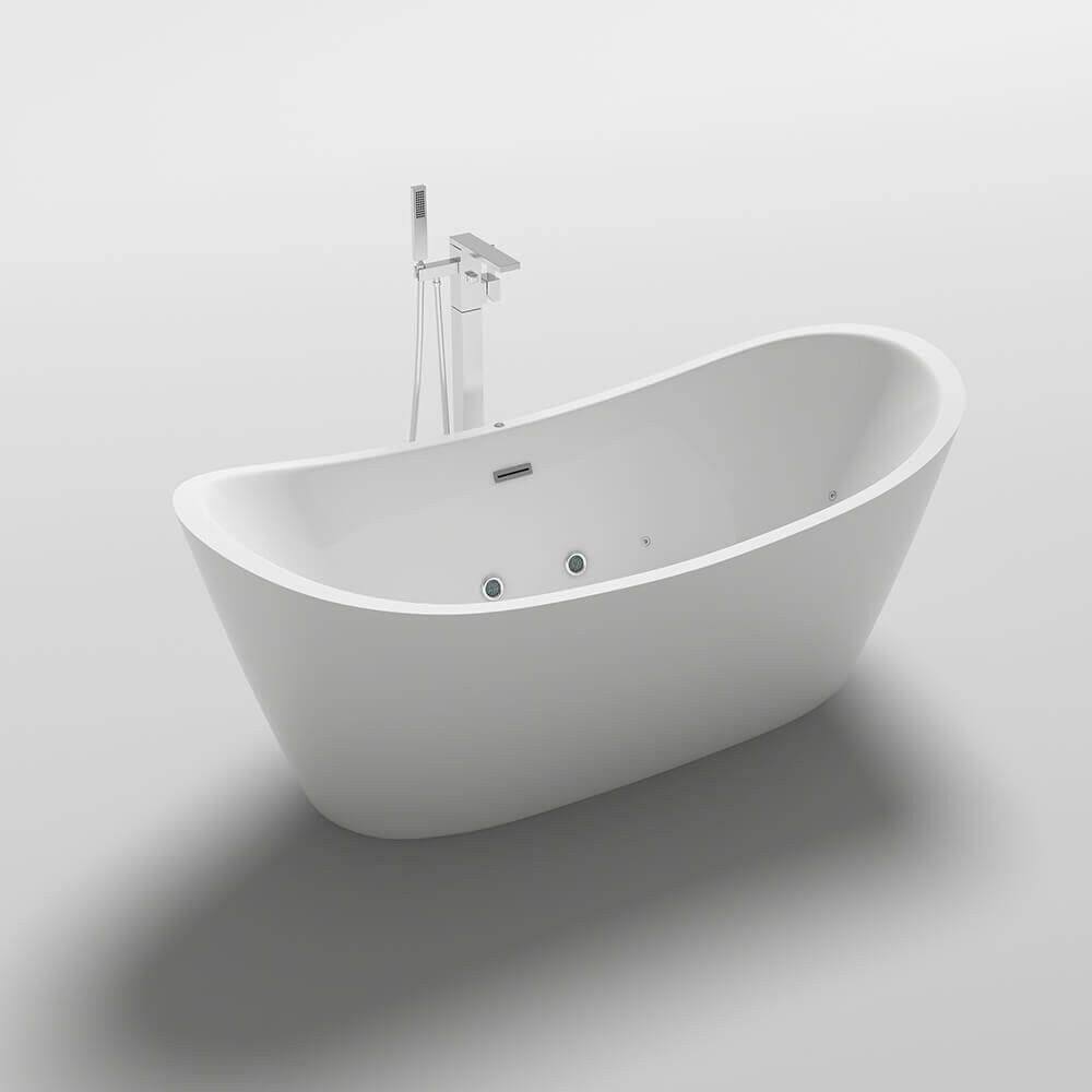 HOME DELUXE Whirlpool-Badewanne OVALO PLUS - 180 x 90 x 72 cm, Inkl. Überlaufschutz, Siphon und Verschluss, freistehende Badewanne
