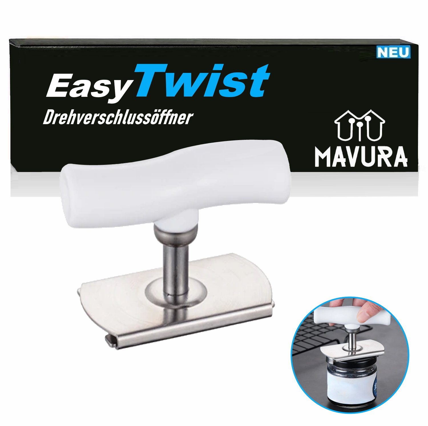 Schraubdeckelöffner, Deckel Drehverschlussöffner EasyTwist MAVURA Öffner Glasöffner Deckelöffner Multiöffner Flaschenöffner