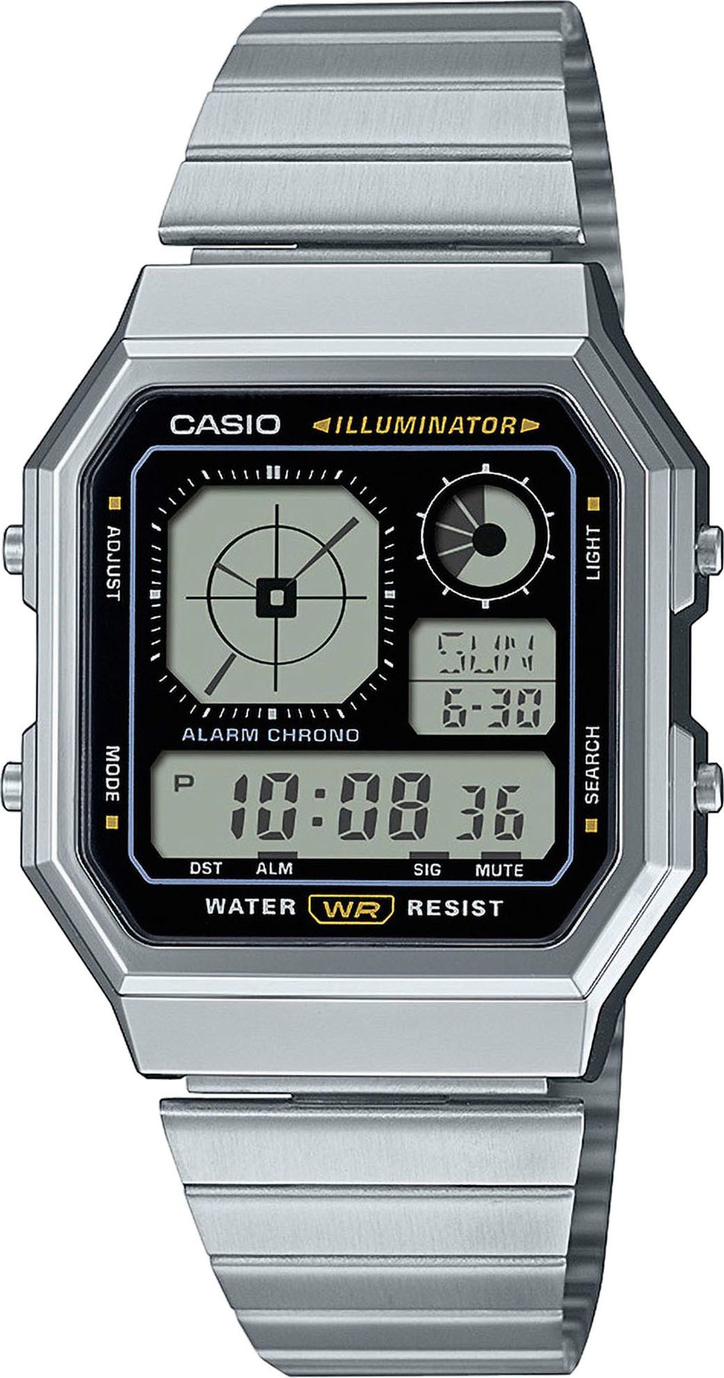 CASIO VINTAGE Chronograph A130WE-1AEF, Quarzuhr, Armbanduhr, Damenuhr, Herrenuhr, Edelstahlarmband, digital