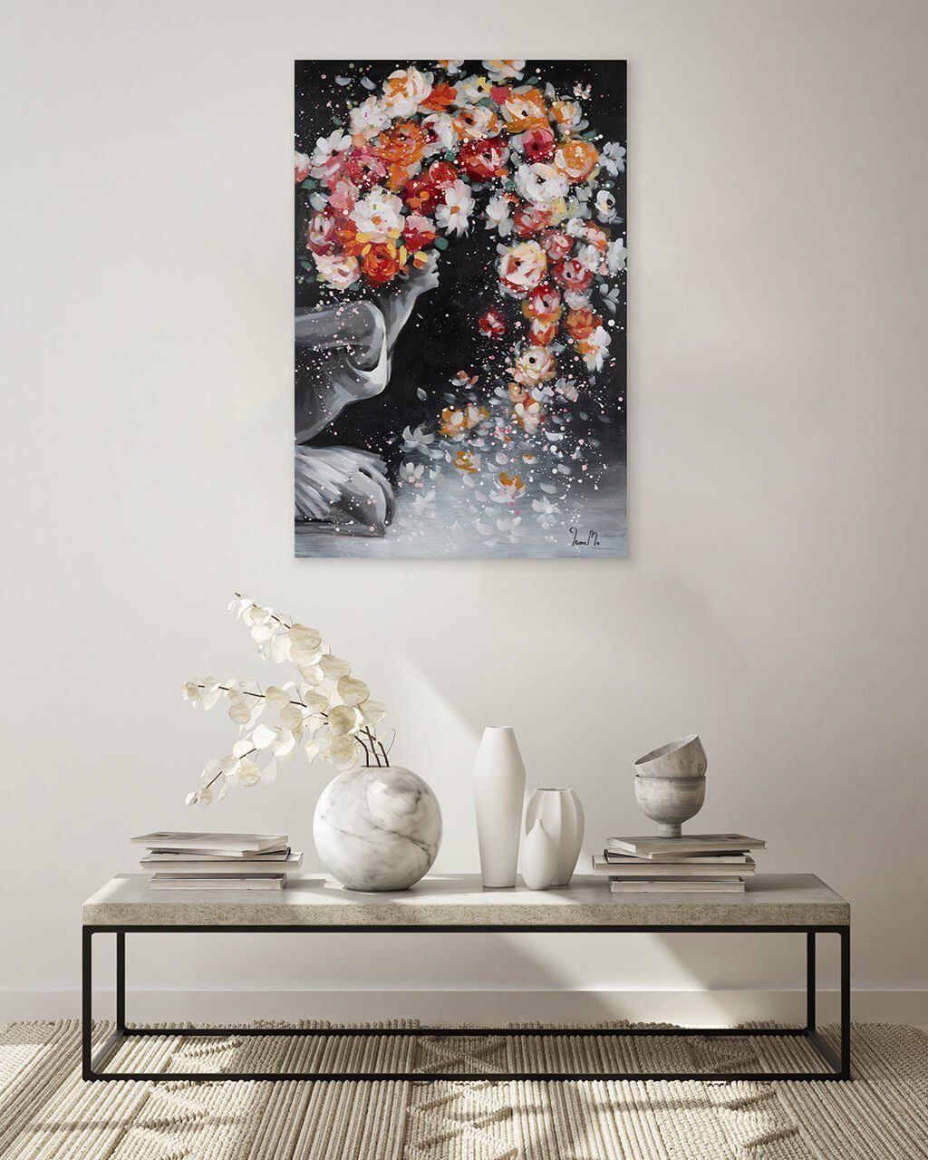 Leinwandbild Wandbild Flower HANDGEMALT Wohnzimmer KUNSTLOFT 60x90 Tender Gemälde cm, 100%