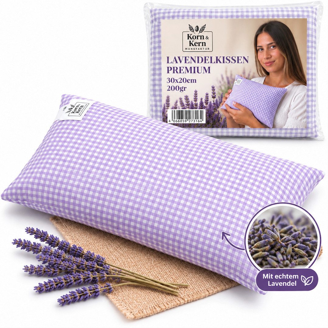 Korn & Kern Manufaktur Lavendelkissen 20x30 cm Duftkissen, 200 g Lavendel, 100 % Baumwolle, Aromakissen, 1-tlg., Natürliches Duftkissen - Entspannende Wirkung
