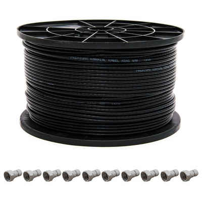 PremiumX Installationsset 50m mini Koax Kabel in Schwarz mit F-Aufdrehstecker SAT-Kabel