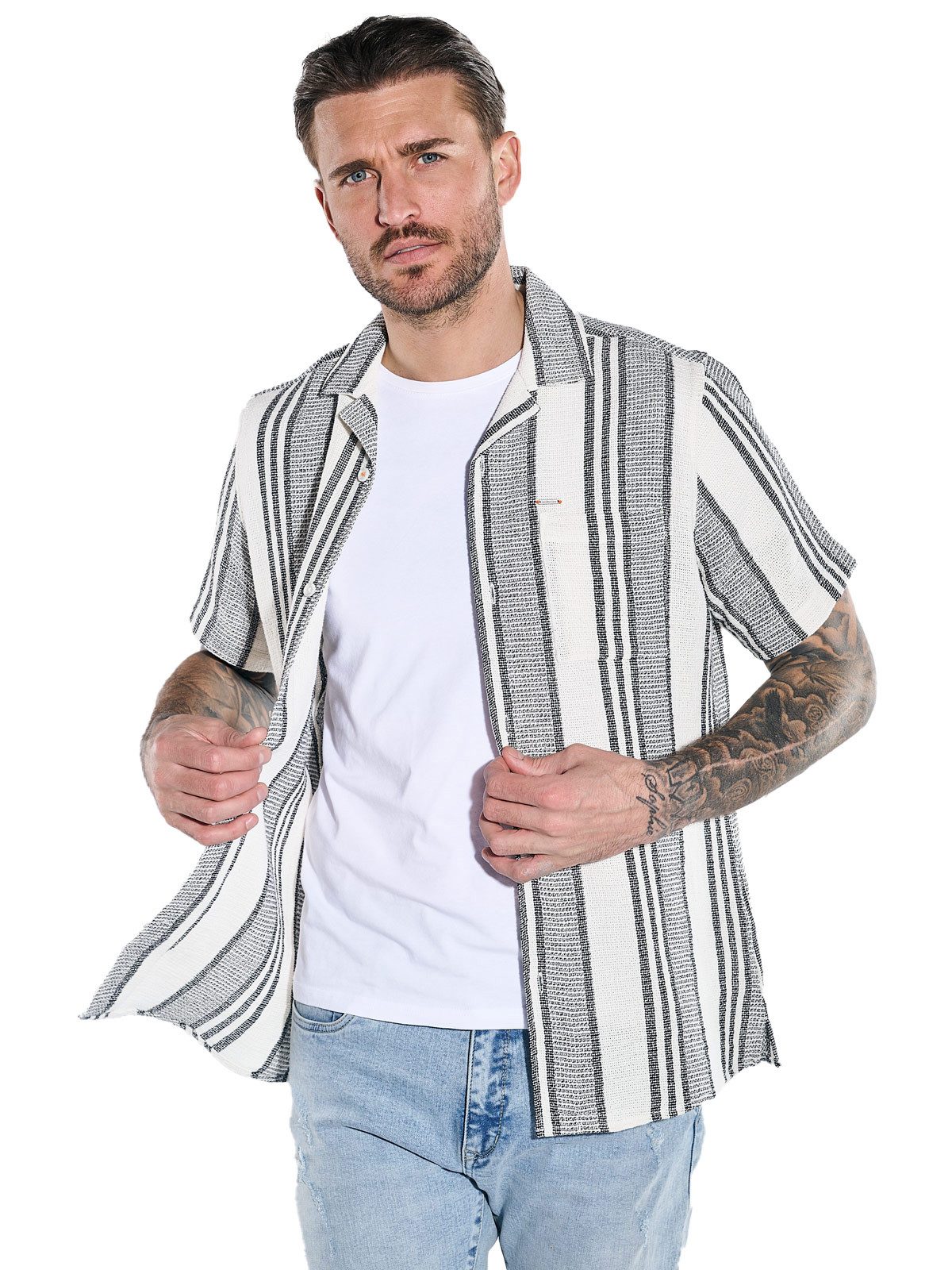 emilio adani Kurzarmhemd Herren Kurzarm-Hemd gestreift, Creme