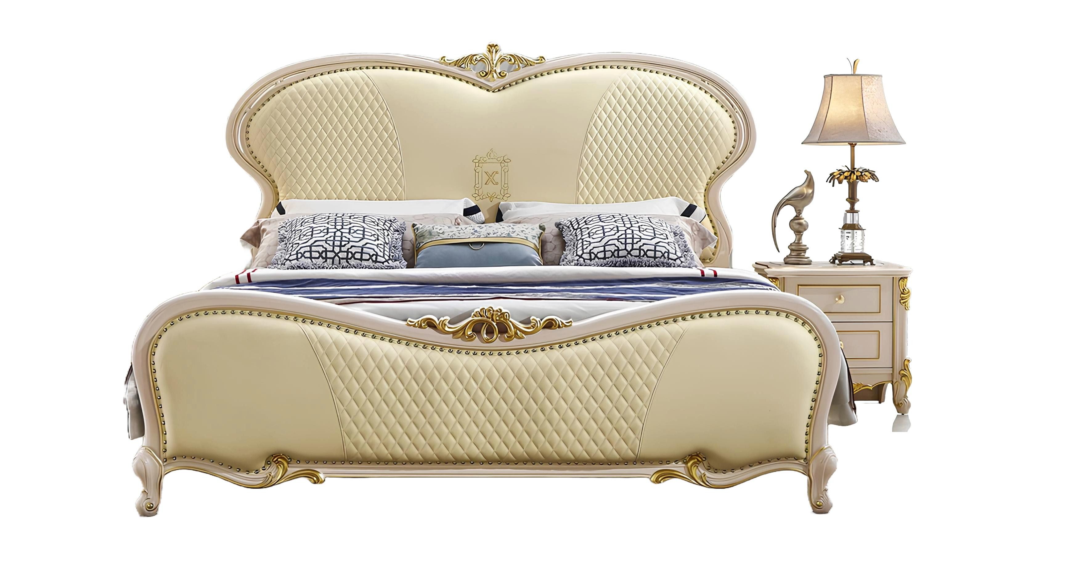 Bett Luxuriöses Doppelbett Chesterfield aus Massivholz im Designer-Stil