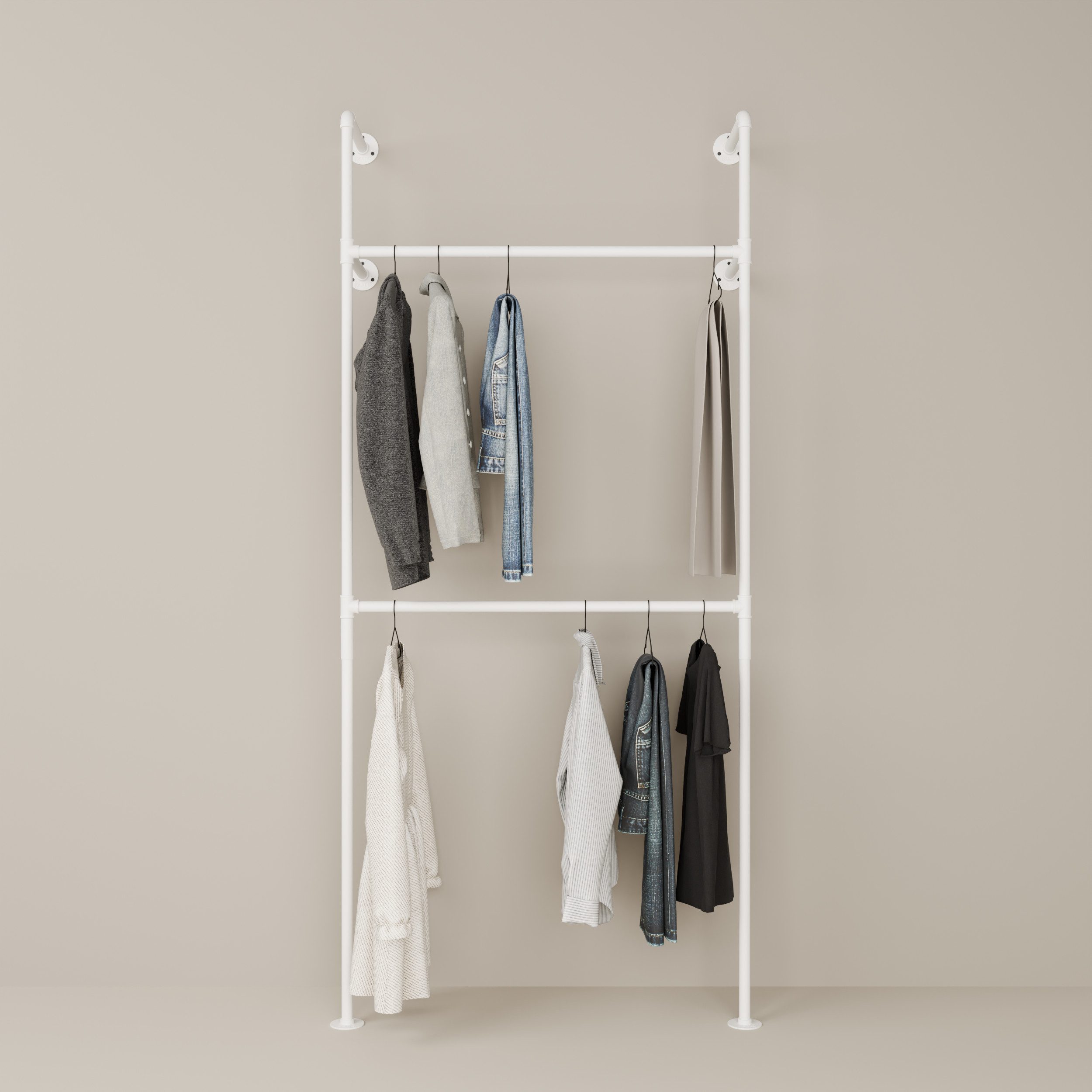 pamo. design Kleiderständer KIM DOUBLE Industrial Kleiderstange zur Wandmontage, (Set, 1), Offener Kleiderschrank / Garderobe aus weißen Wasserrohren