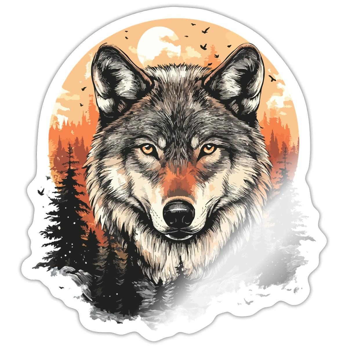 Spreadshirt Aufkleber Wolf Im Wald, Kraftvolles Tiermotiv Sticker Aufkleber
