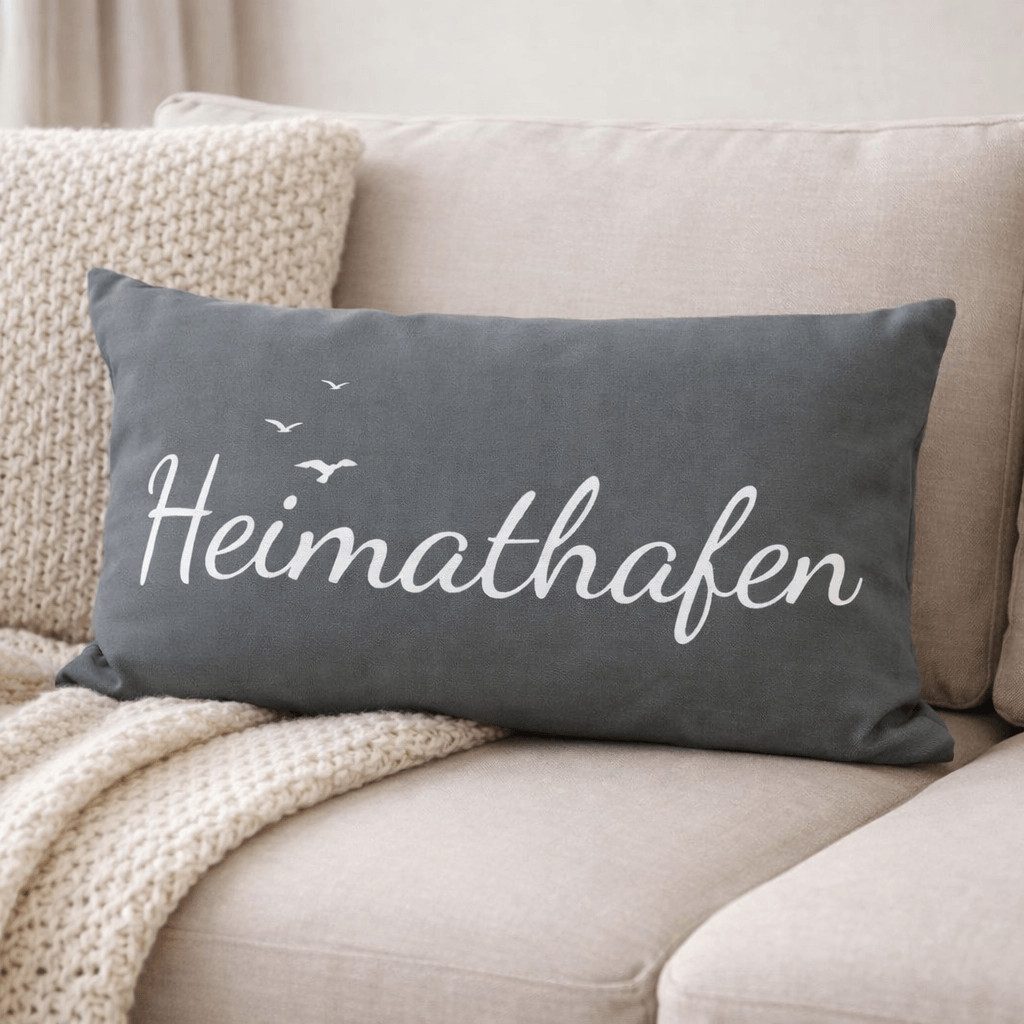 Bada Bing Dekokissen Kissen mit Spruch Deko "Heimathafen" - ca. 53 x 31 cm